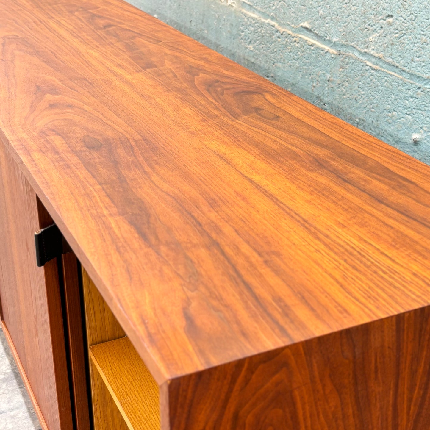 Vintage Walnut & Leather Credenza by Florence Knoll