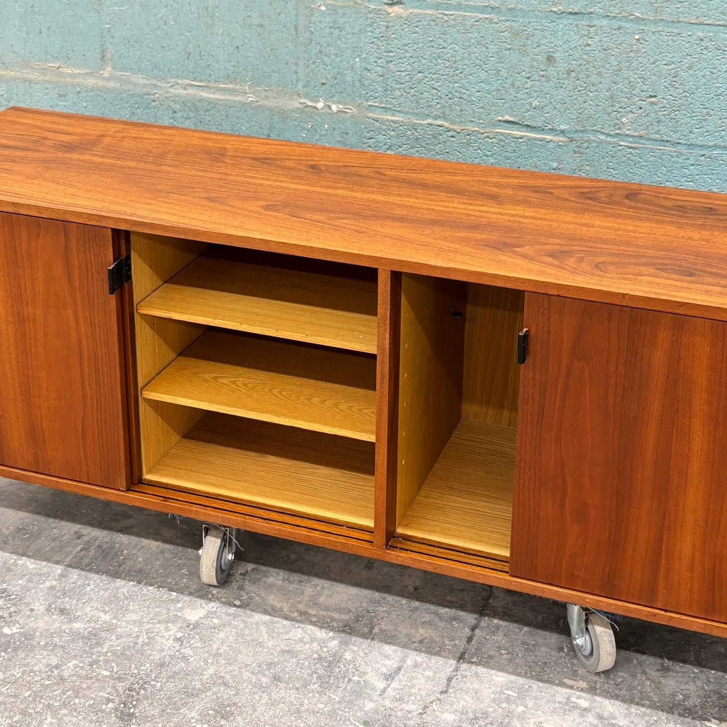 Vintage Walnut & Leather Credenza by Florence Knoll