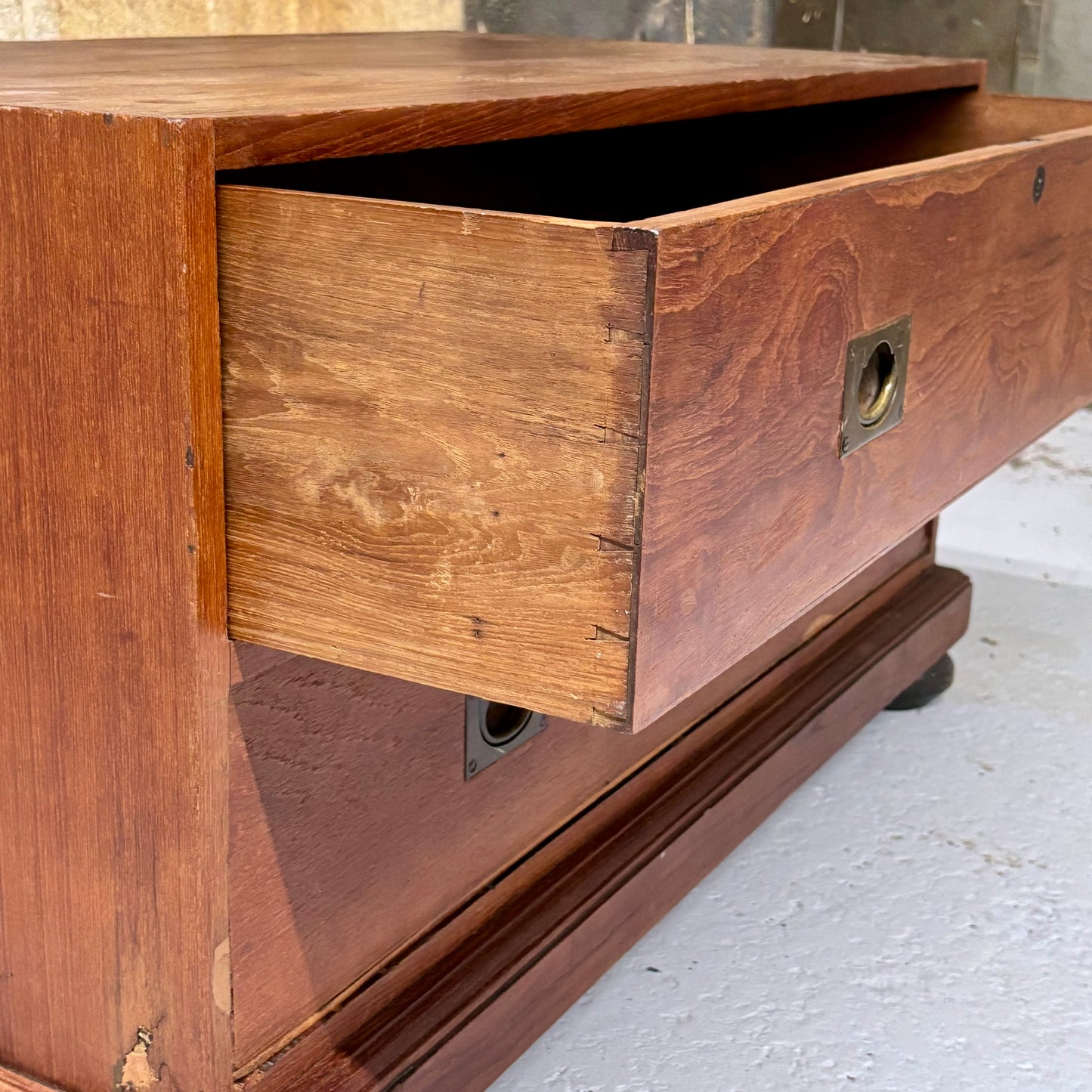Antique 19th Century Teak & Brass Campaign Chest