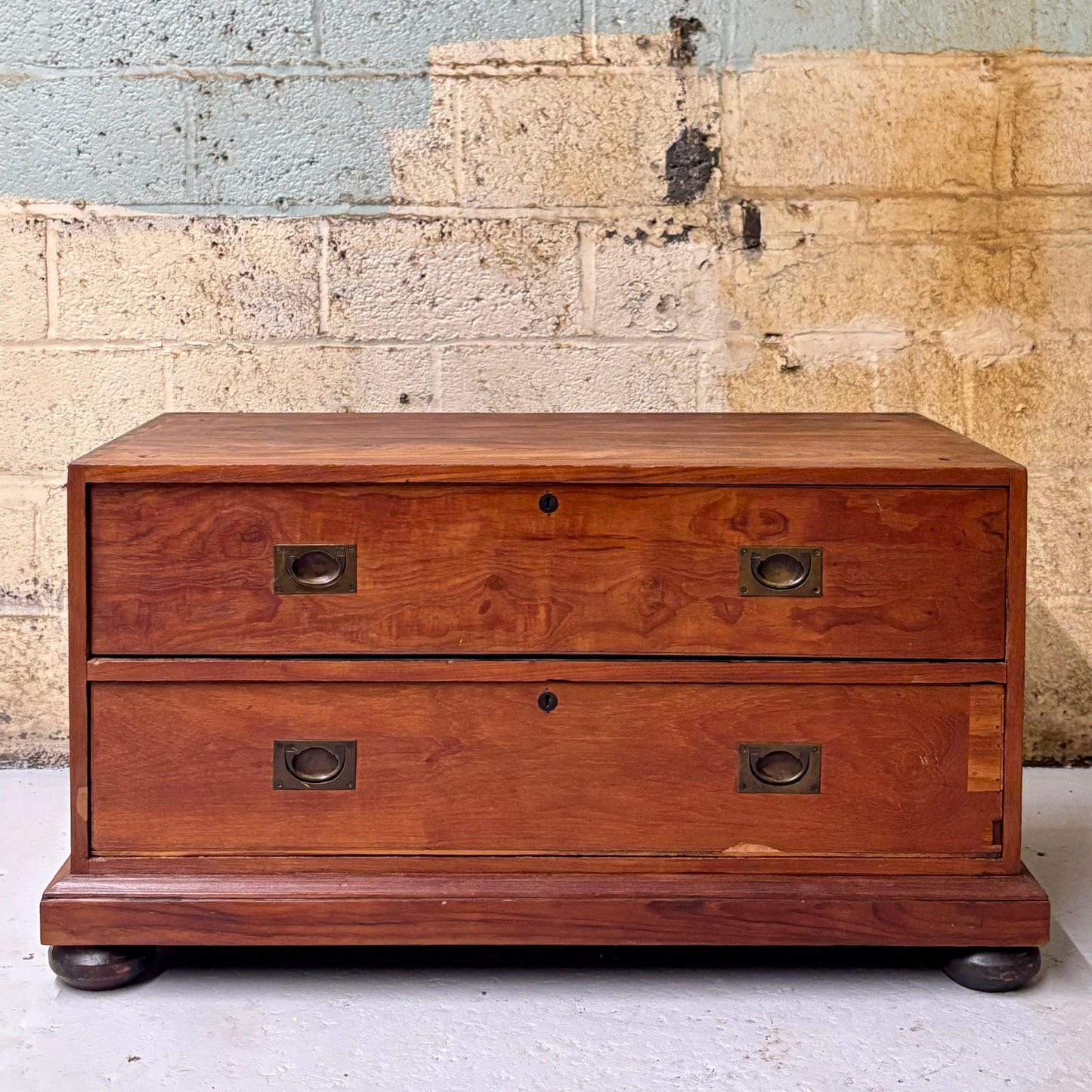 Antique 19th Century Teak & Brass Campaign Chest