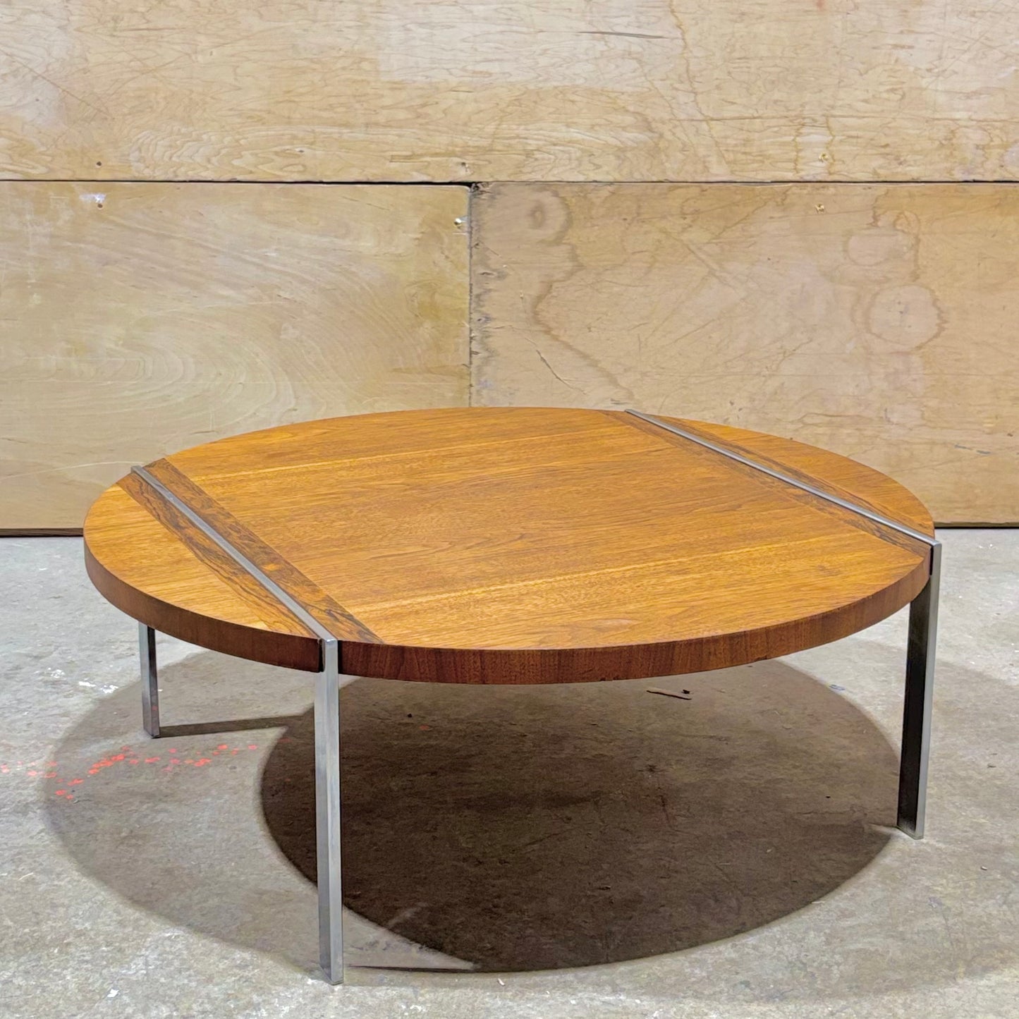 Vintage MCM Lane Walnut / Rosewood / Chrome Round Coffee Table