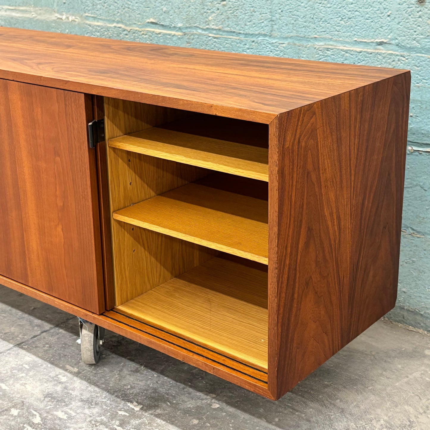 Vintage Walnut & Leather Credenza by Florence Knoll