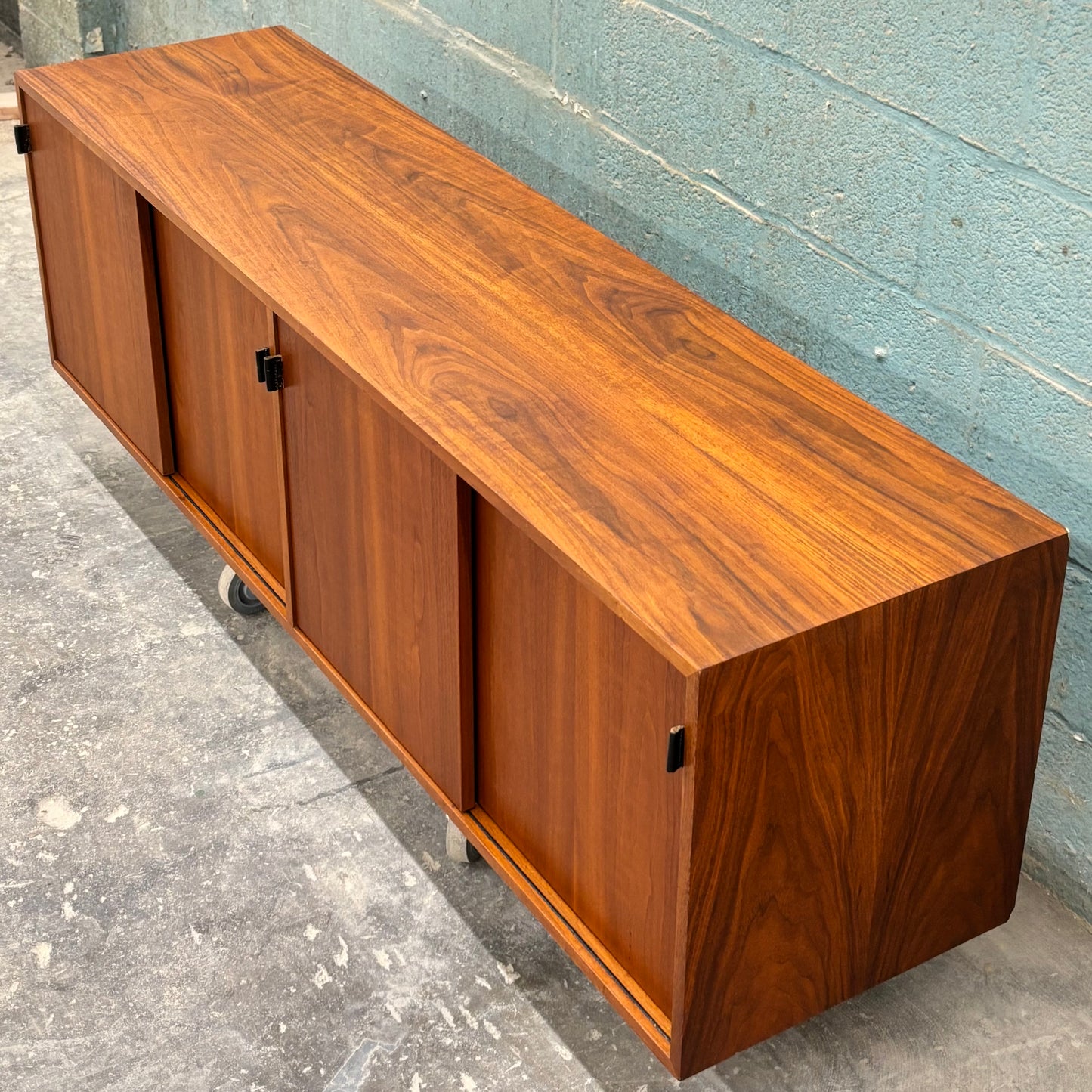 Vintage Walnut & Leather Credenza by Florence Knoll