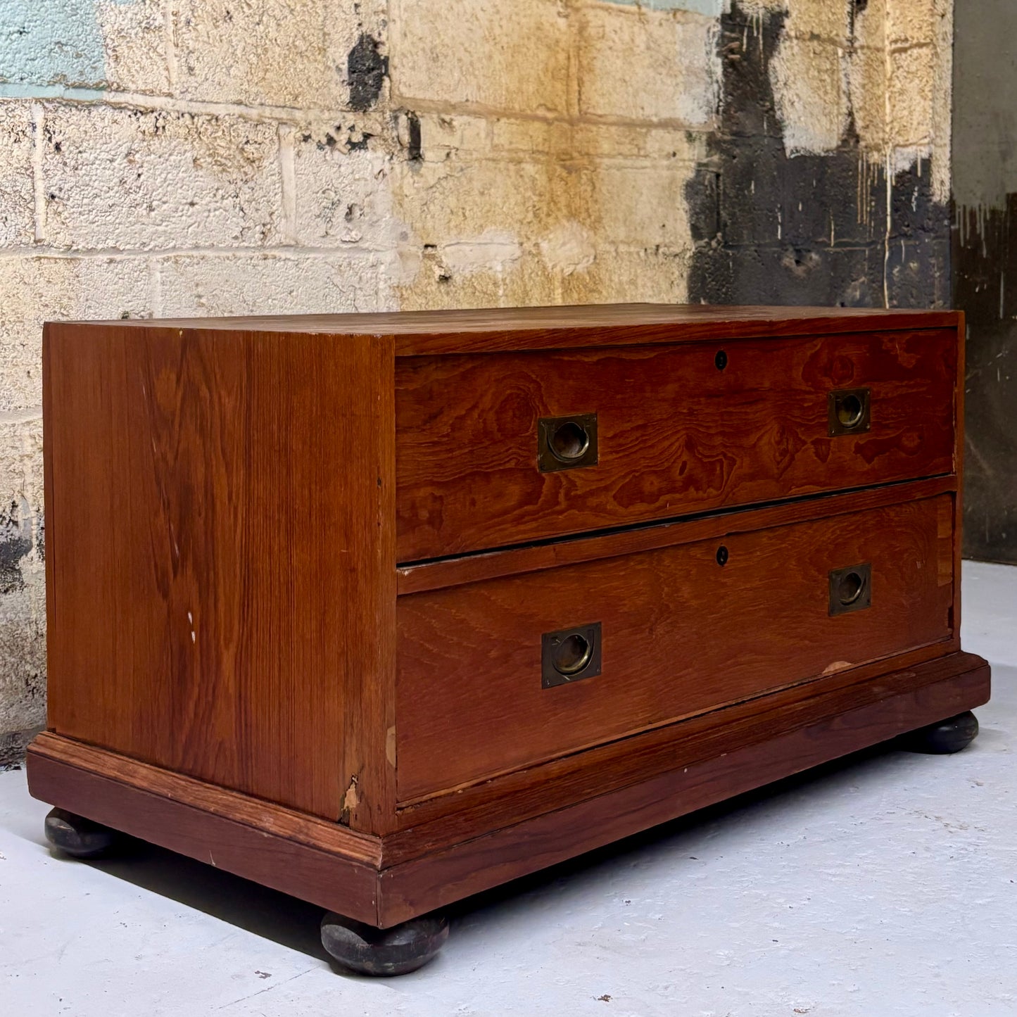 Antique 19th Century Teak & Brass Campaign Chest