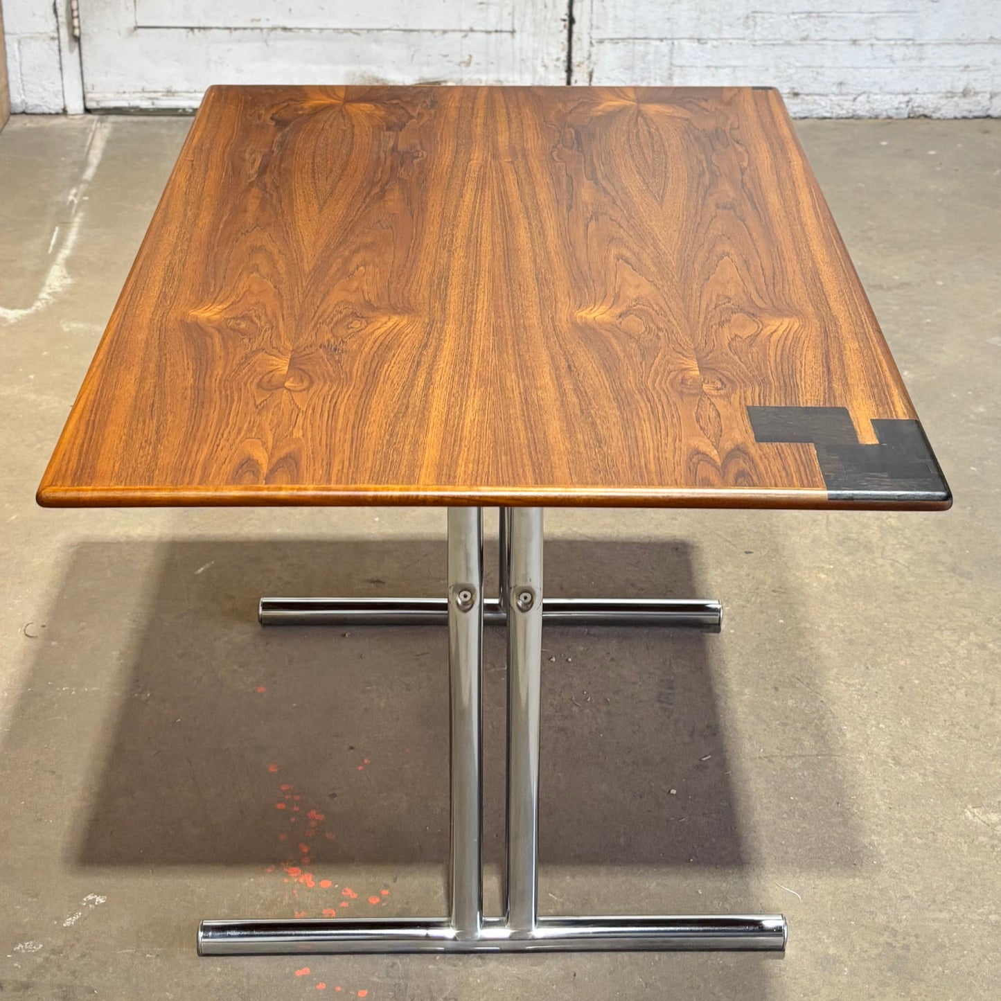 Teak & Chrome Dining Table with Wenge Inlays