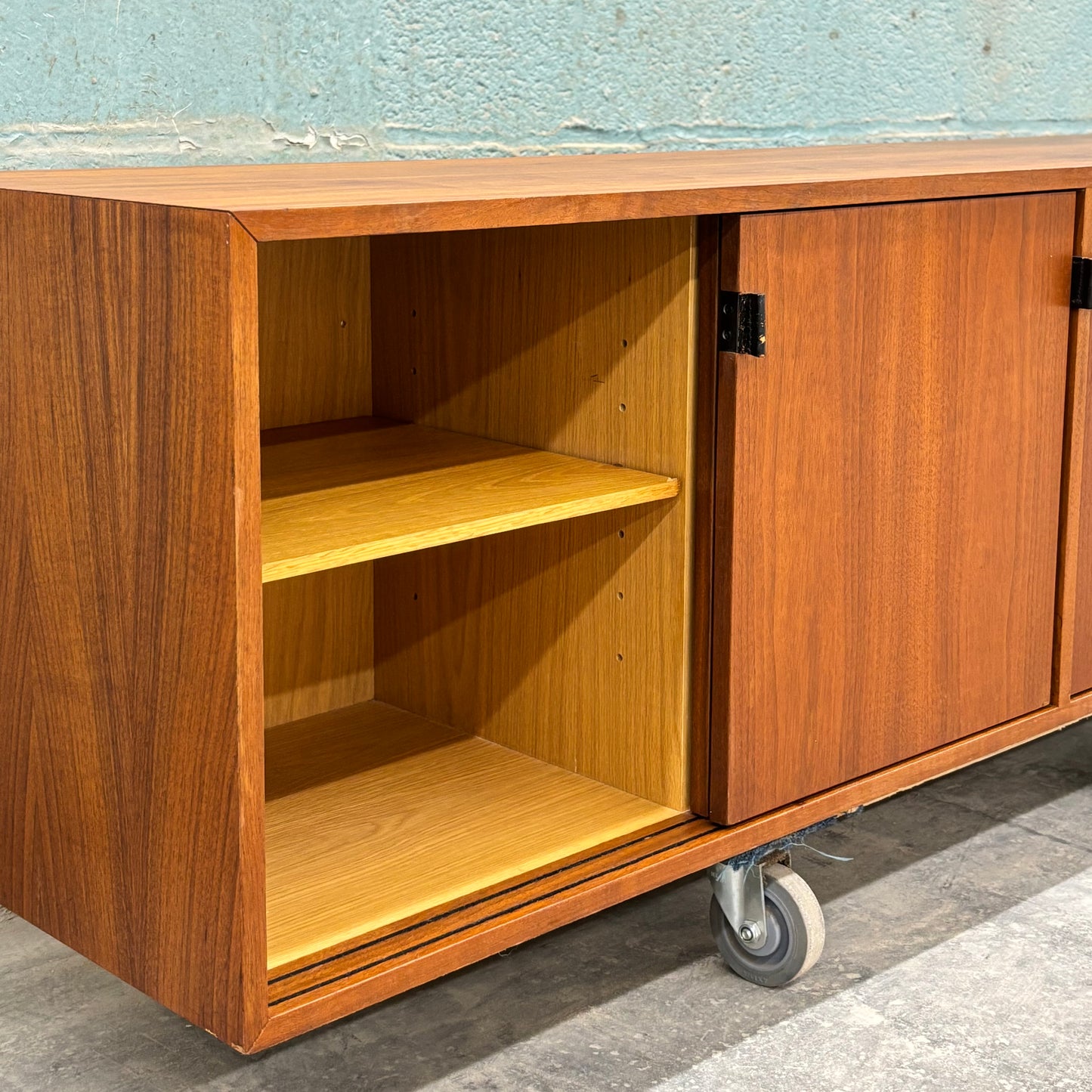 Vintage Walnut & Leather Credenza by Florence Knoll