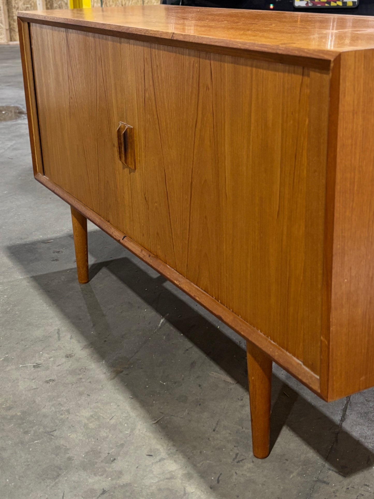 Danish Modern Teak Tambour Credenza by Svend Aage Larsen for Faarup Møbelfabrik
