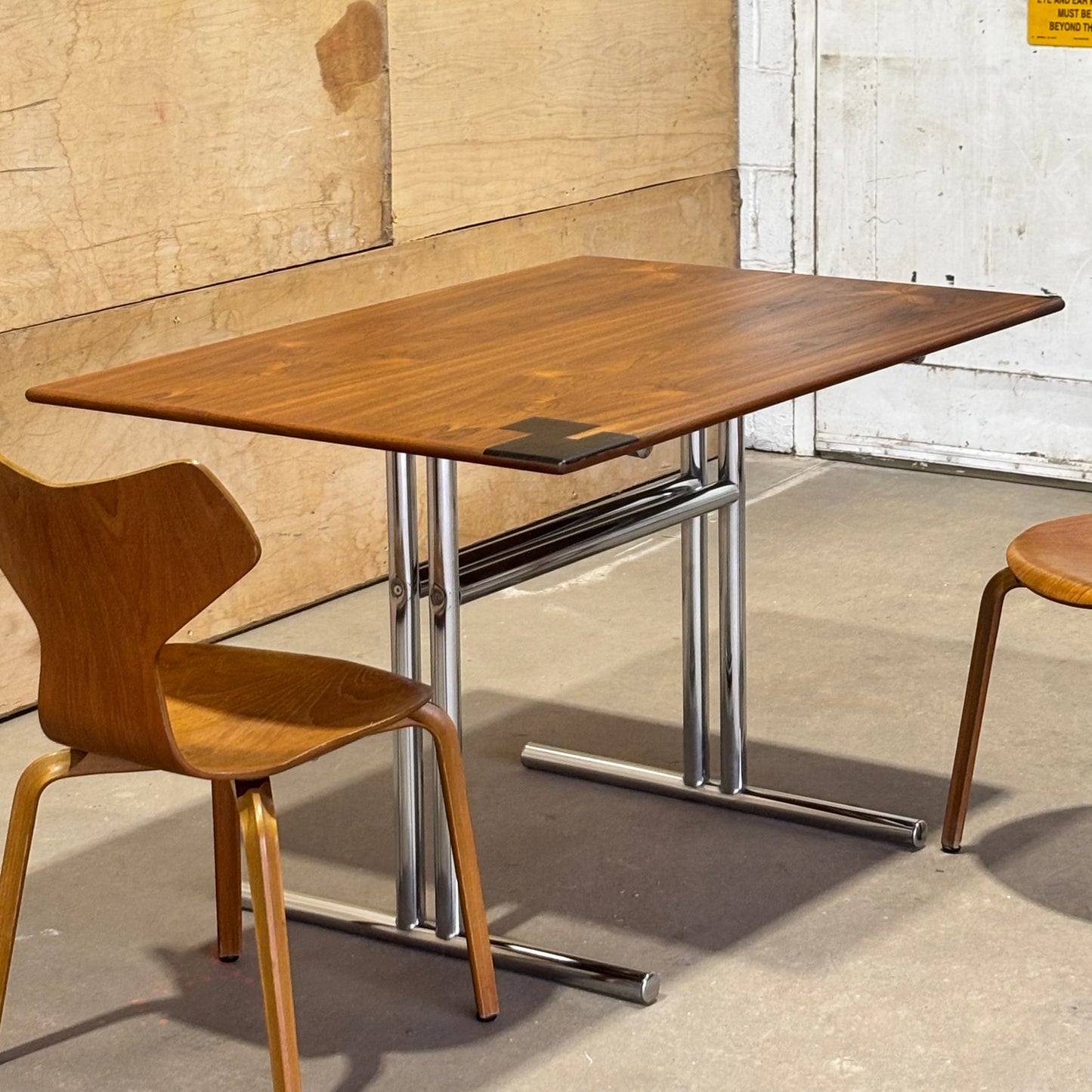Teak & Chrome Dining Table with Wenge Inlays