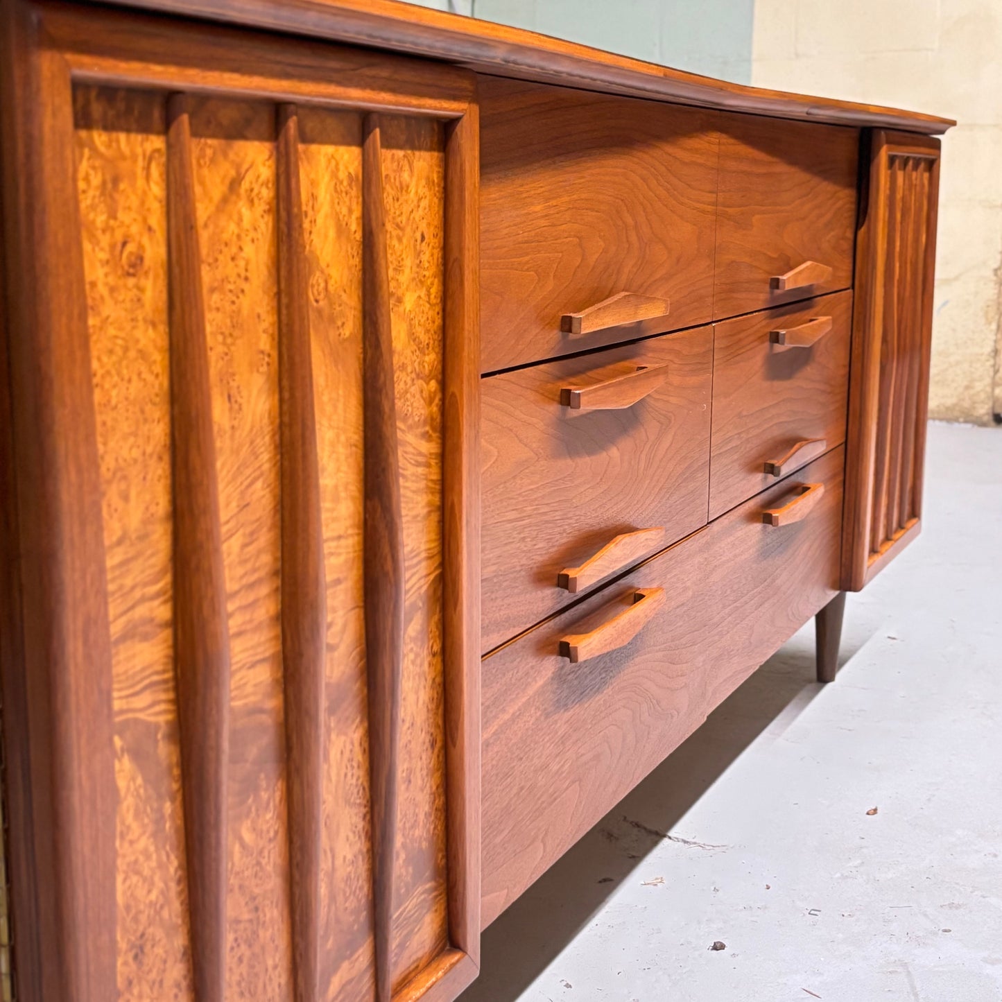 Vintage MCM Walnut & Burl Wood Dresser