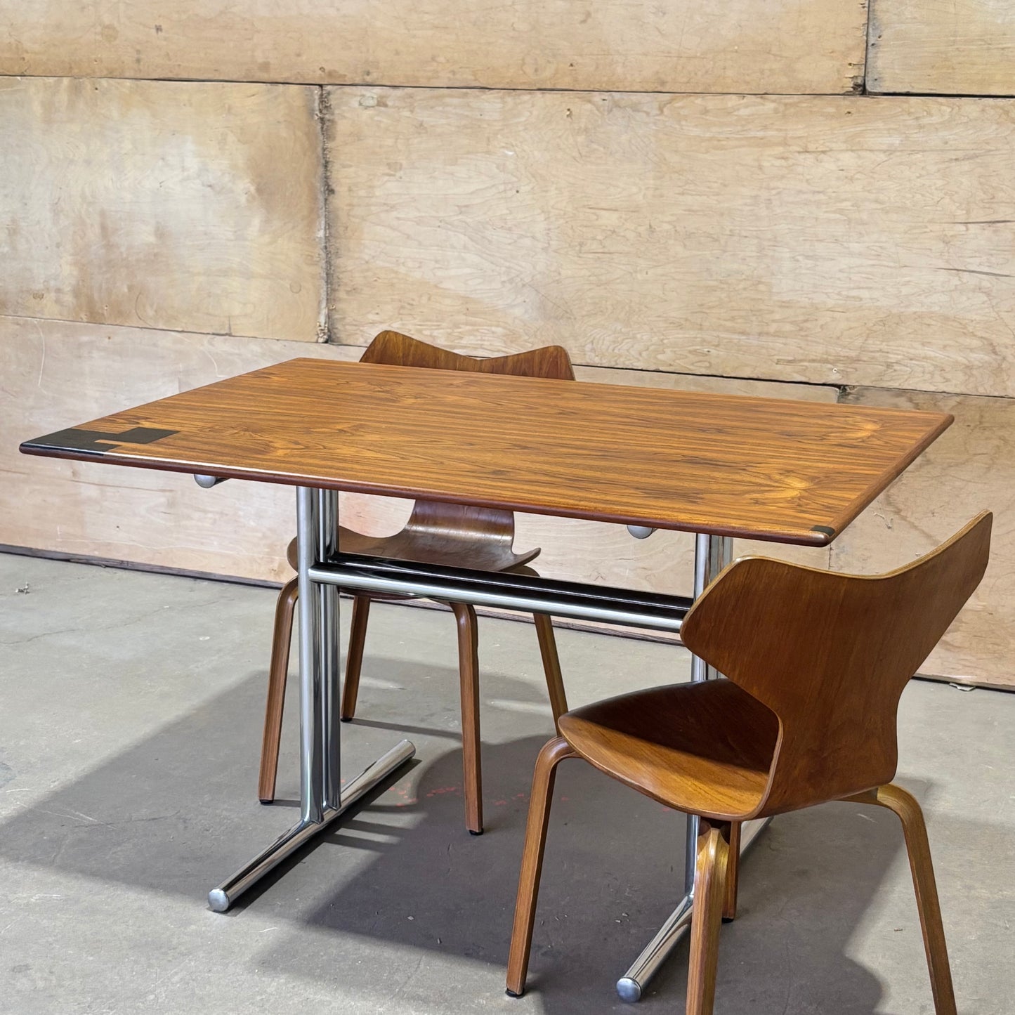 Teak & Chrome Dining Table with Wenge Inlays