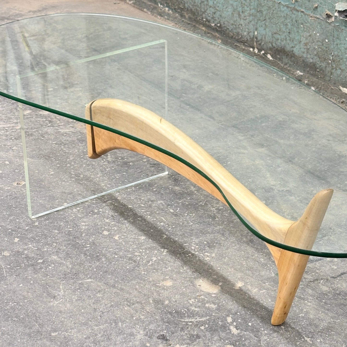 Mid Century Modern Sculpted Wood & Lucite Coffee Table