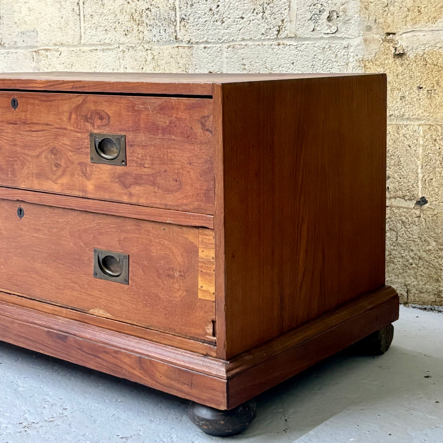 Antique 19th Century Teak & Brass Campaign Chest