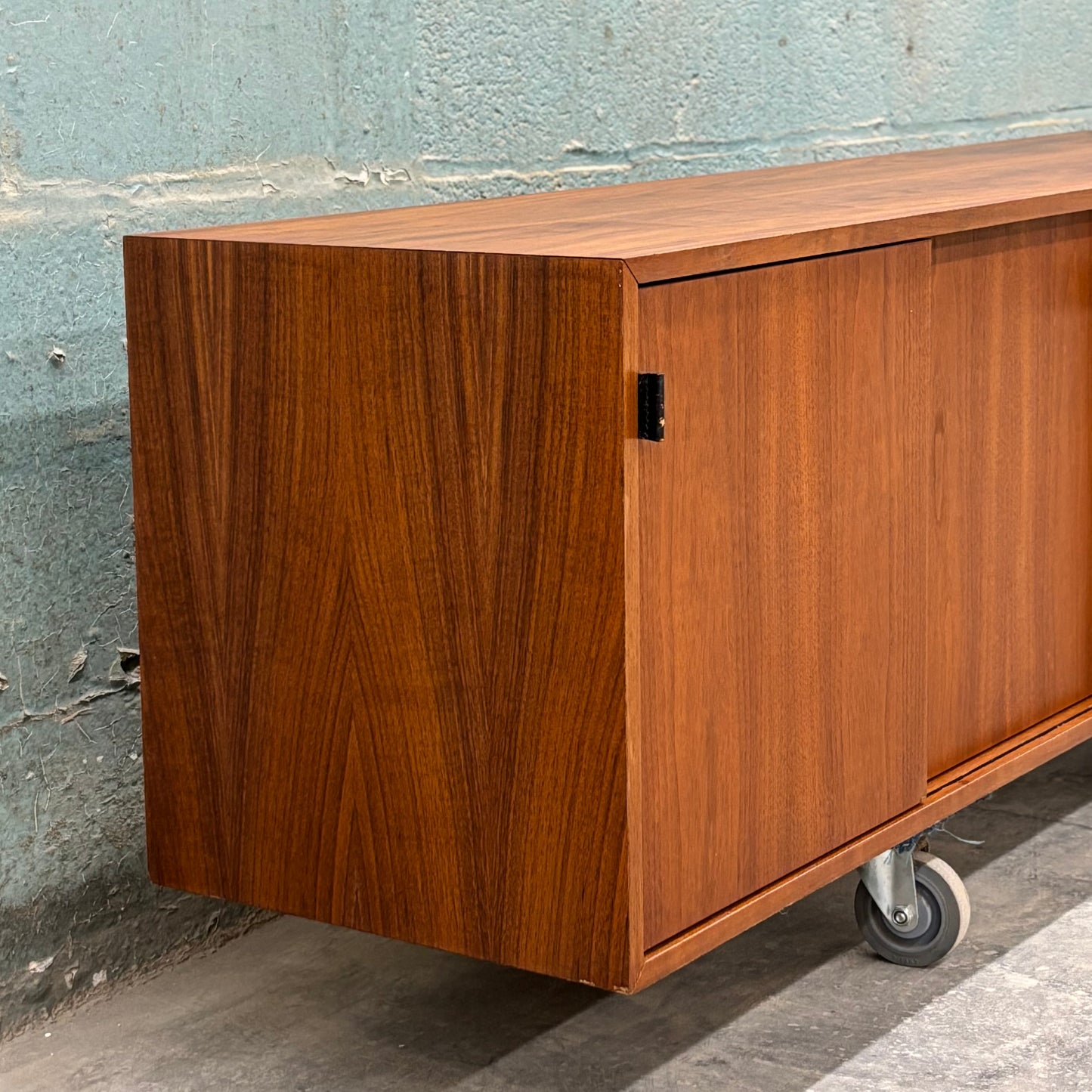 Vintage Walnut & Leather Credenza by Florence Knoll