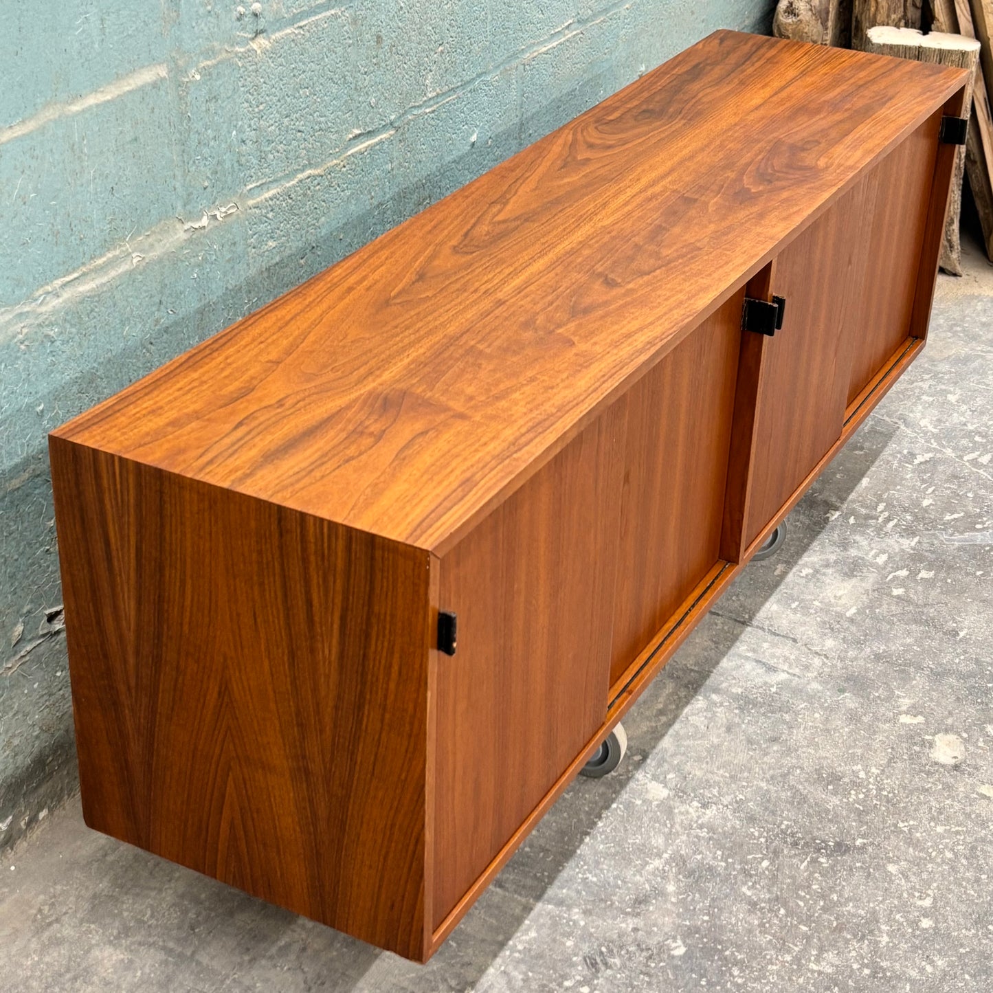 Vintage Walnut & Leather Credenza by Florence Knoll
