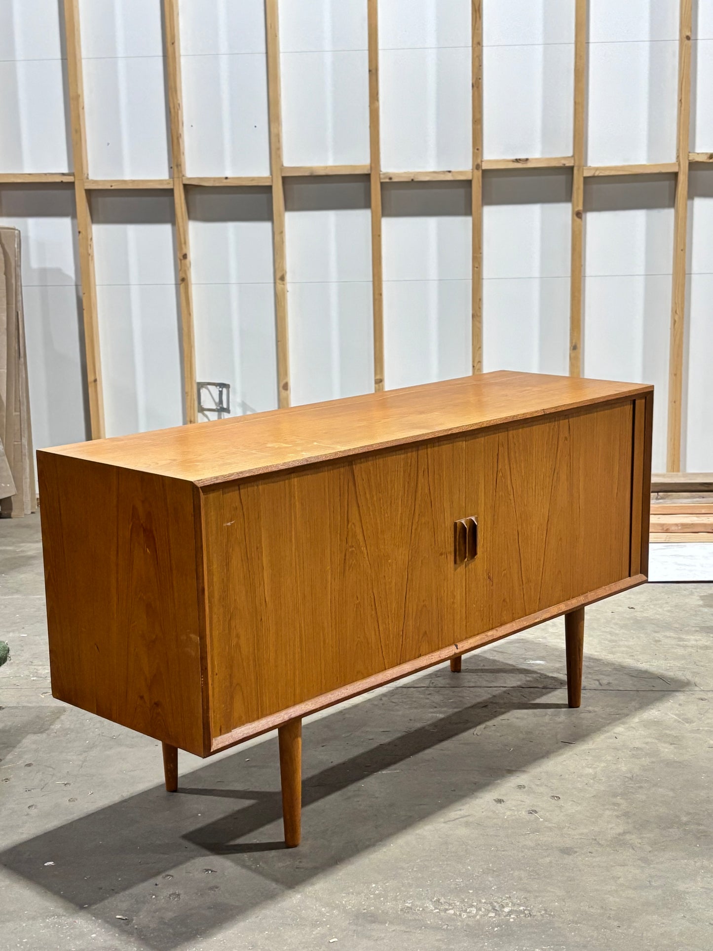 Danish Modern Teak Tambour Credenza by Svend Aage Larsen for Faarup Møbelfabrik