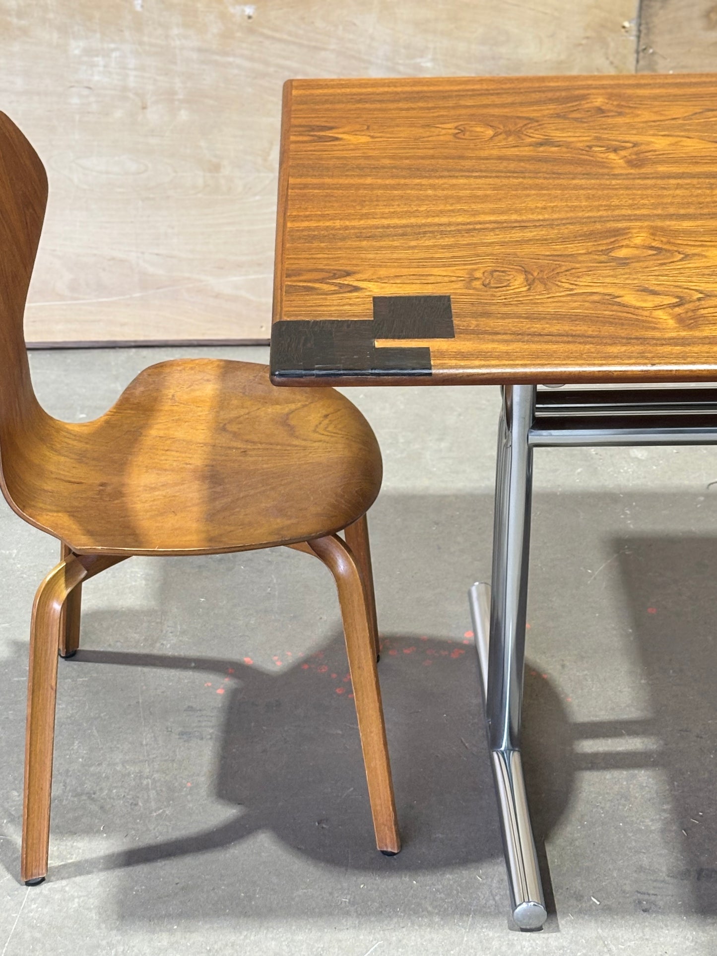 Teak & Chrome Dining Table with Wenge Inlays