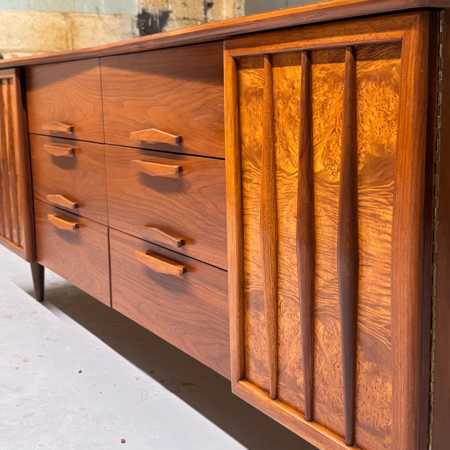 Vintage MCM Walnut & Burl Wood Dresser