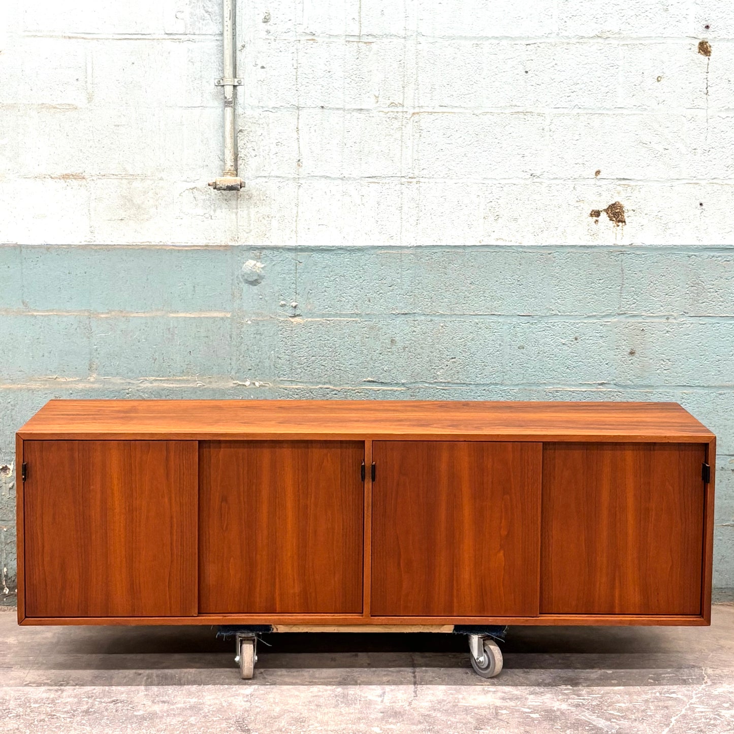 Vintage Walnut & Leather Credenza by Florence Knoll