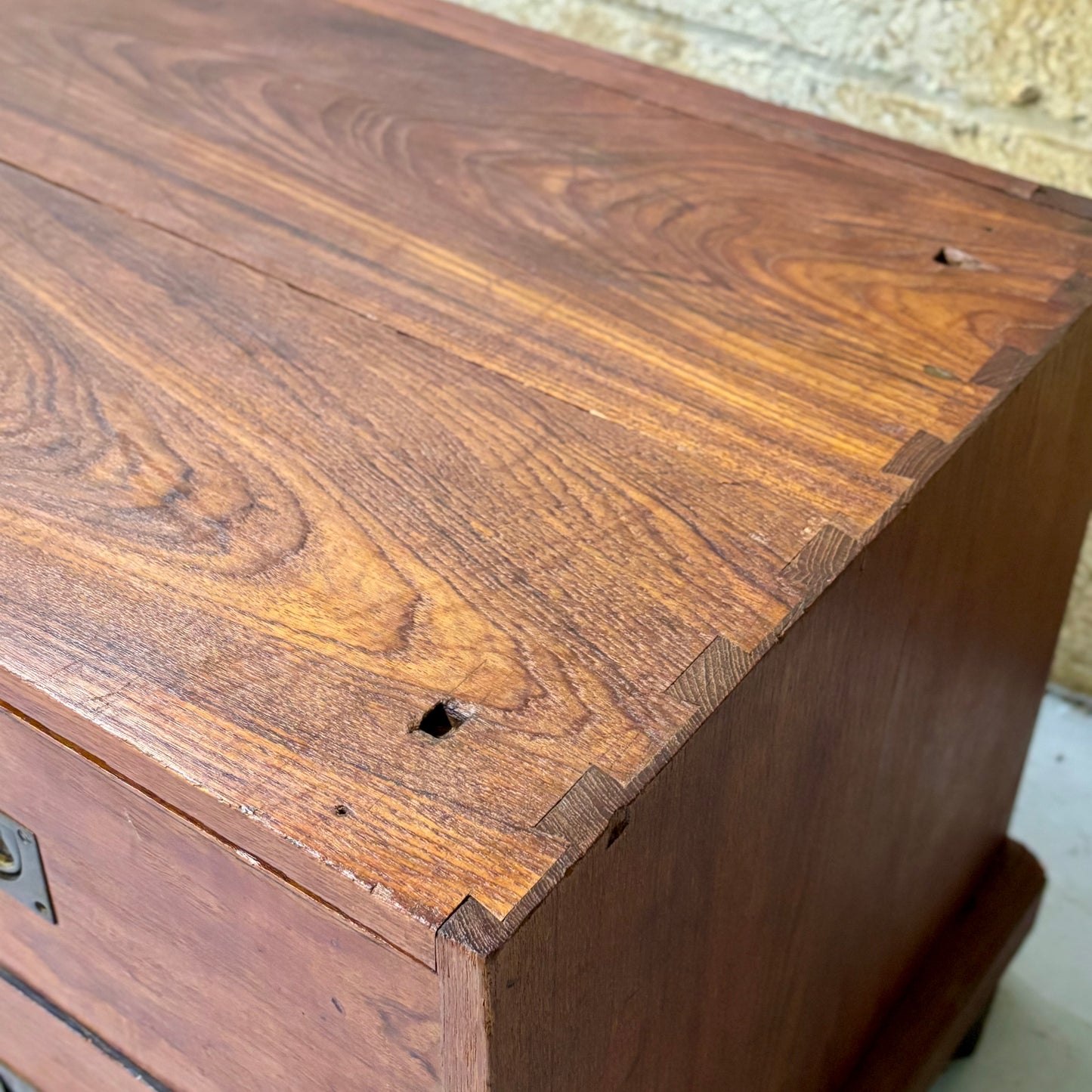 Antique 19th Century Teak & Brass Campaign Chest