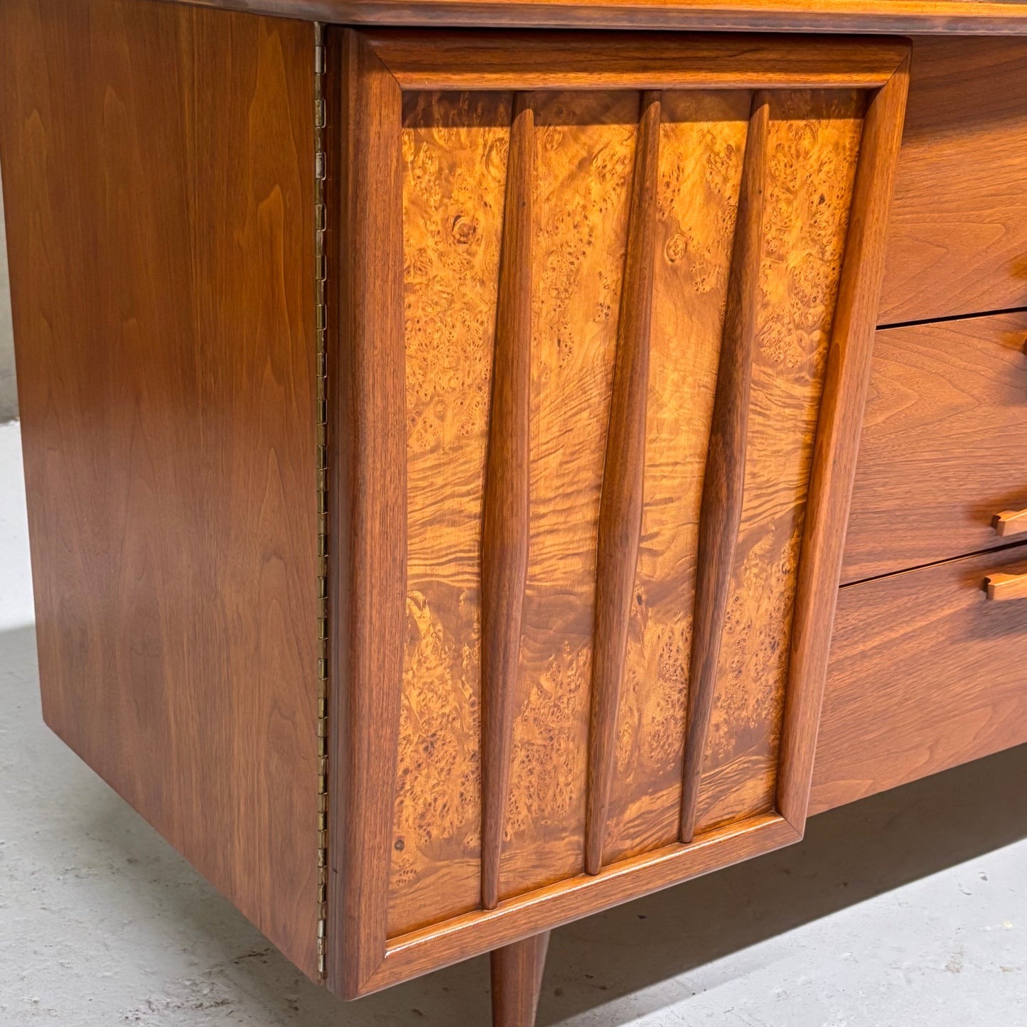 Vintage MCM Walnut & Burl Wood Dresser