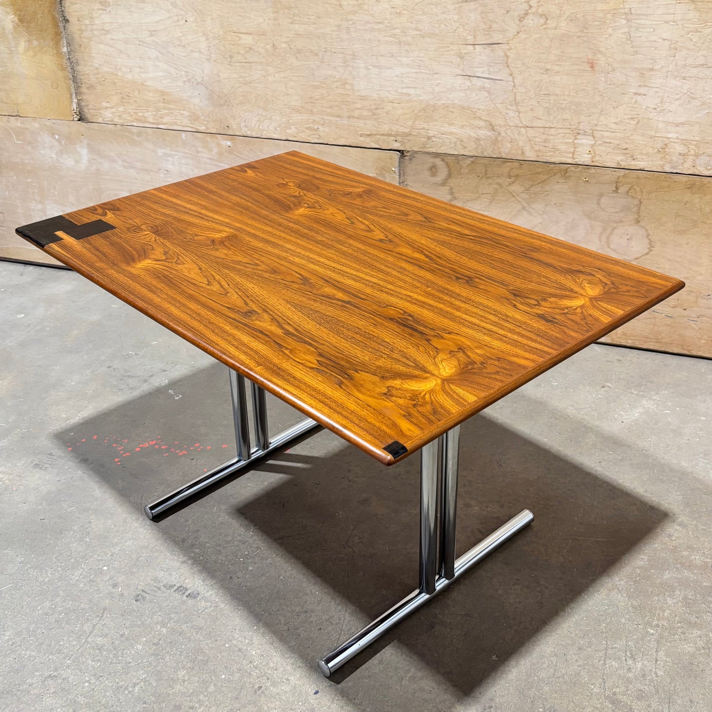 Teak & Chrome Dining Table with Wenge Inlays