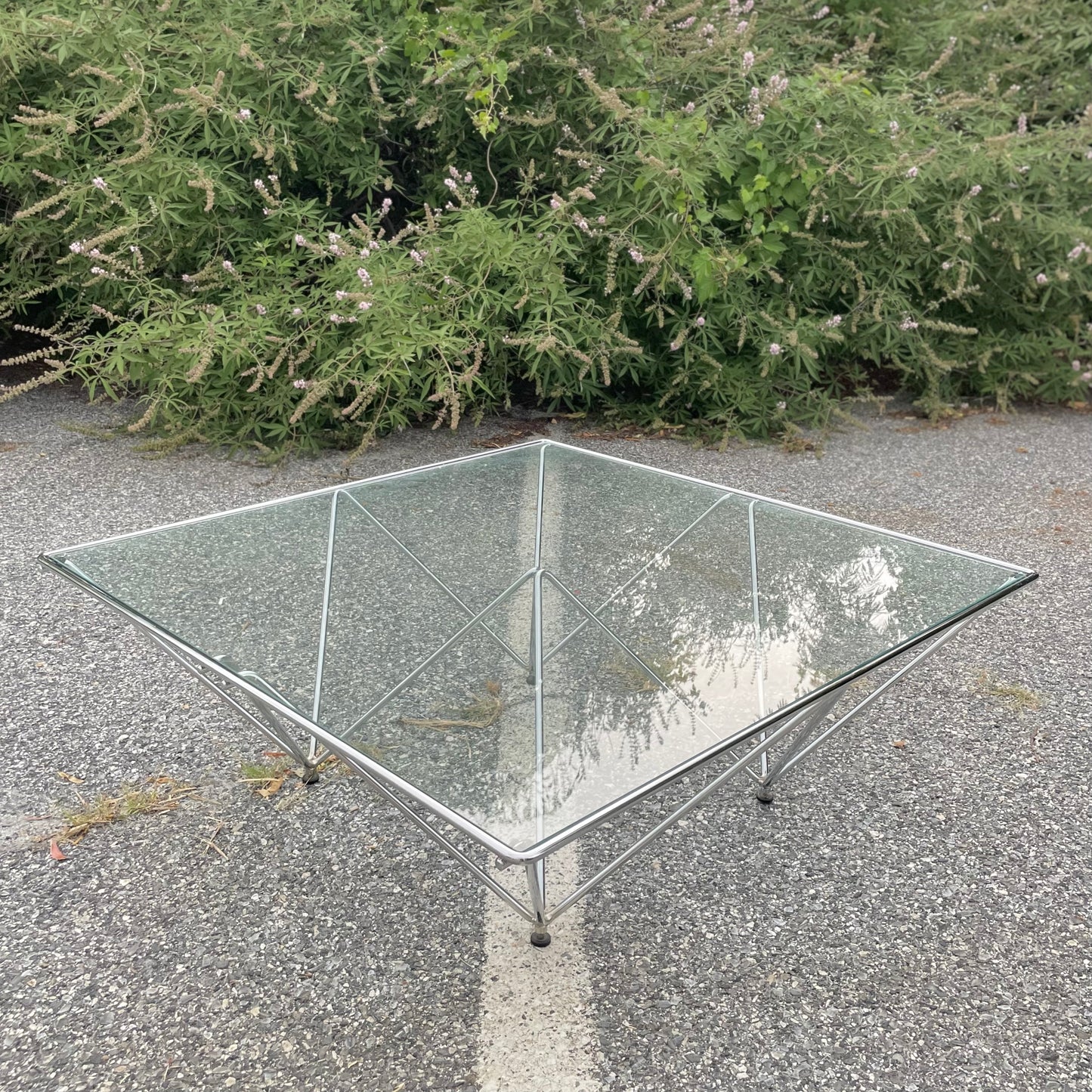 Vintage Italian Modern Chrome Steel & Glass Coffee Table
