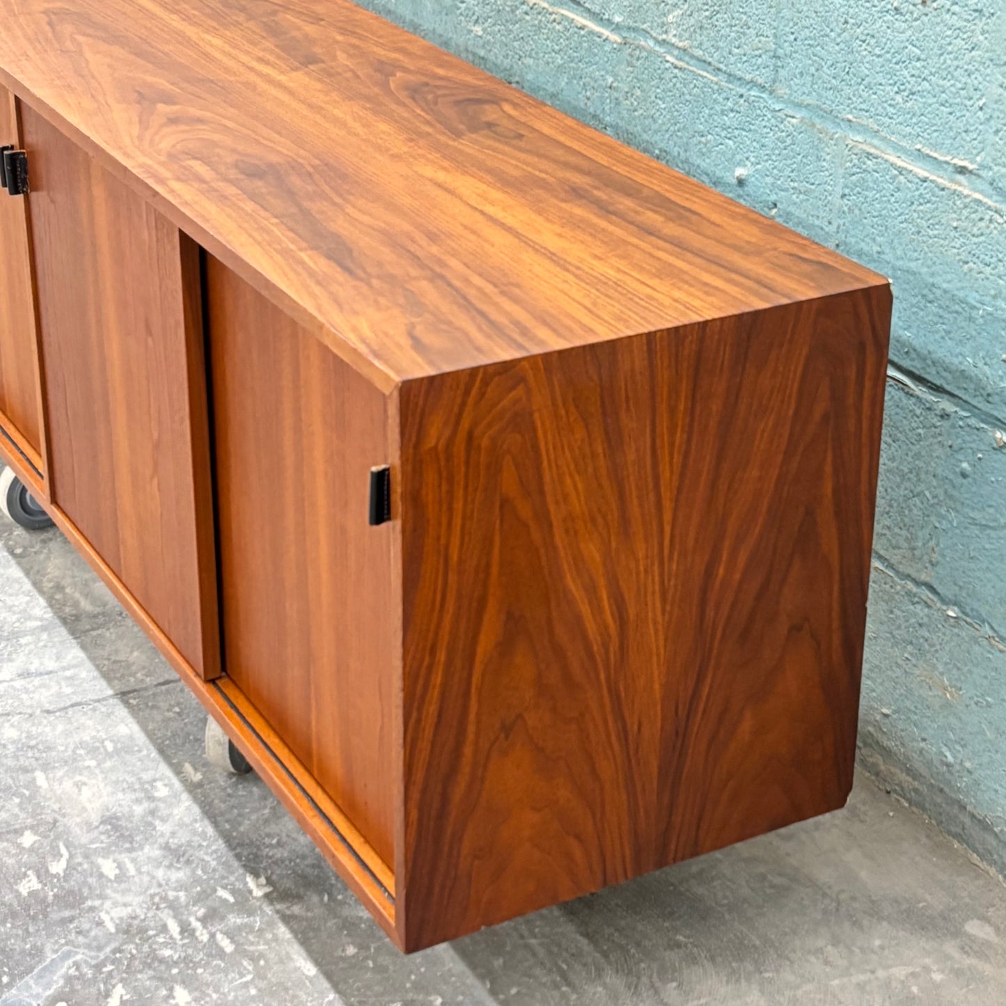 Vintage Walnut & Leather Credenza by Florence Knoll