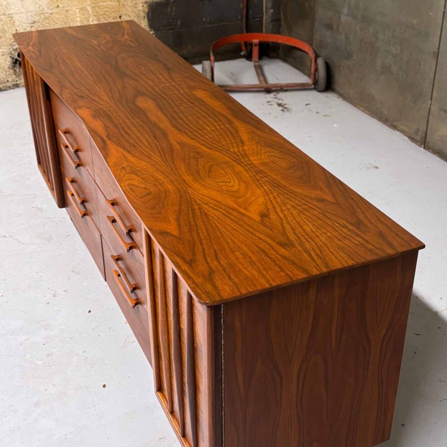 Vintage MCM Walnut & Burl Wood Dresser