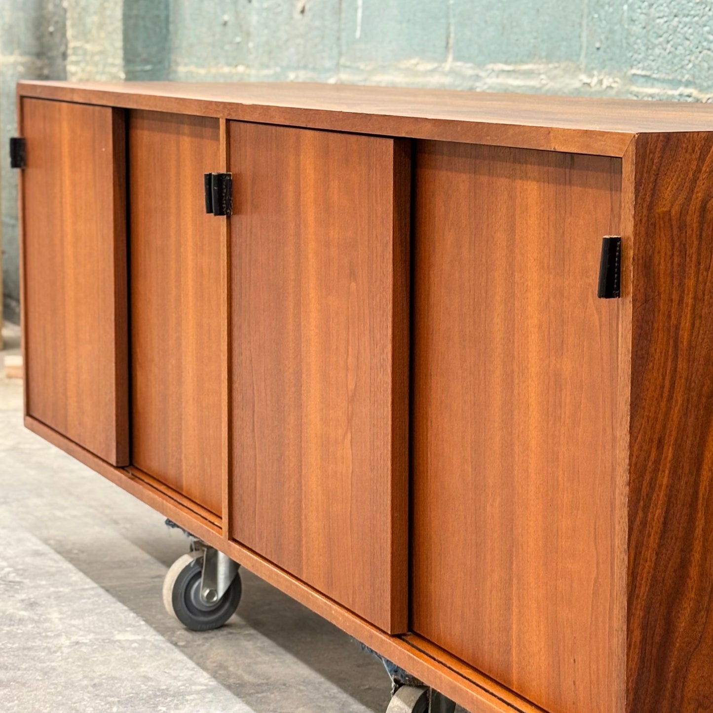 Vintage Walnut & Leather Credenza by Florence Knoll