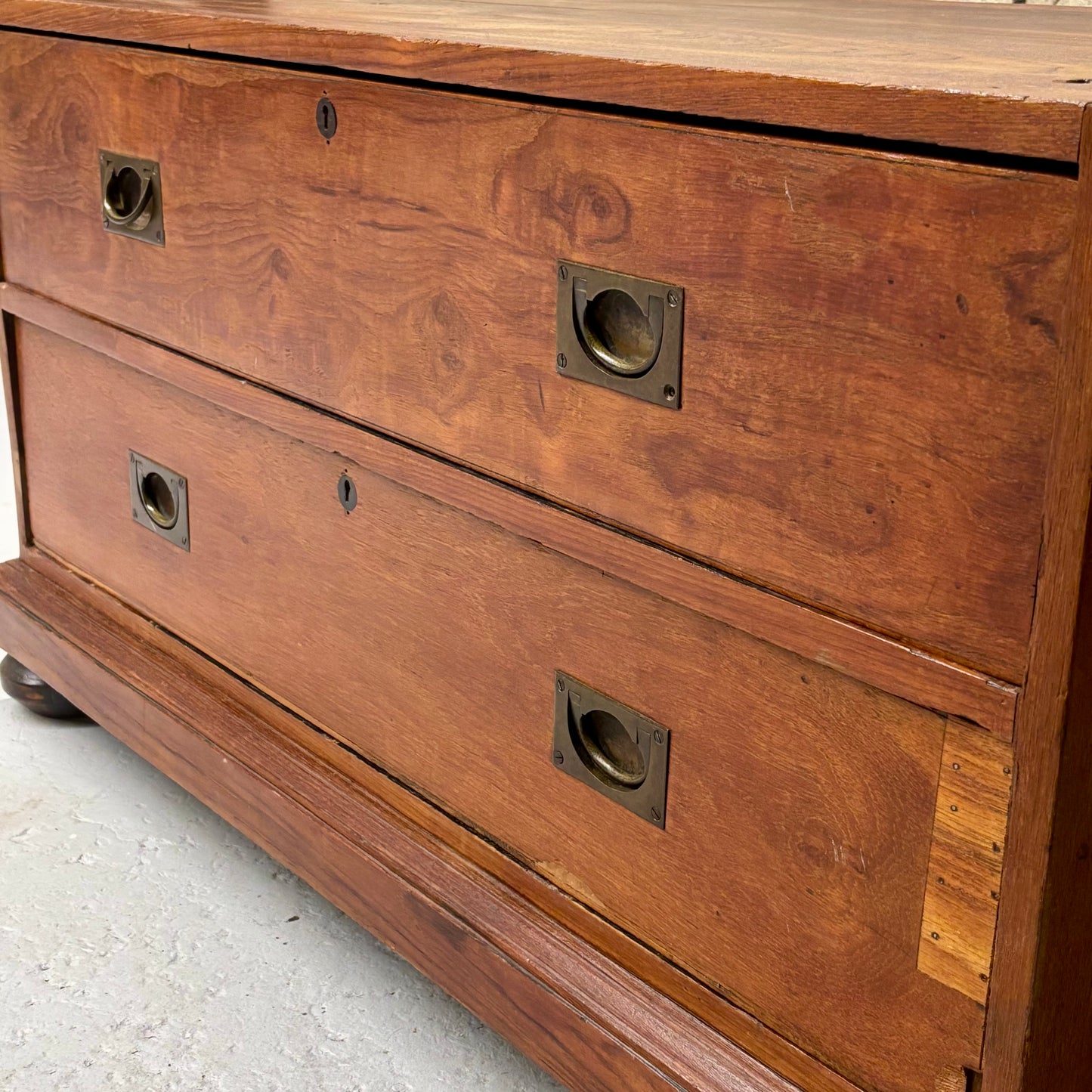 Antique 19th Century Teak & Brass Campaign Chest