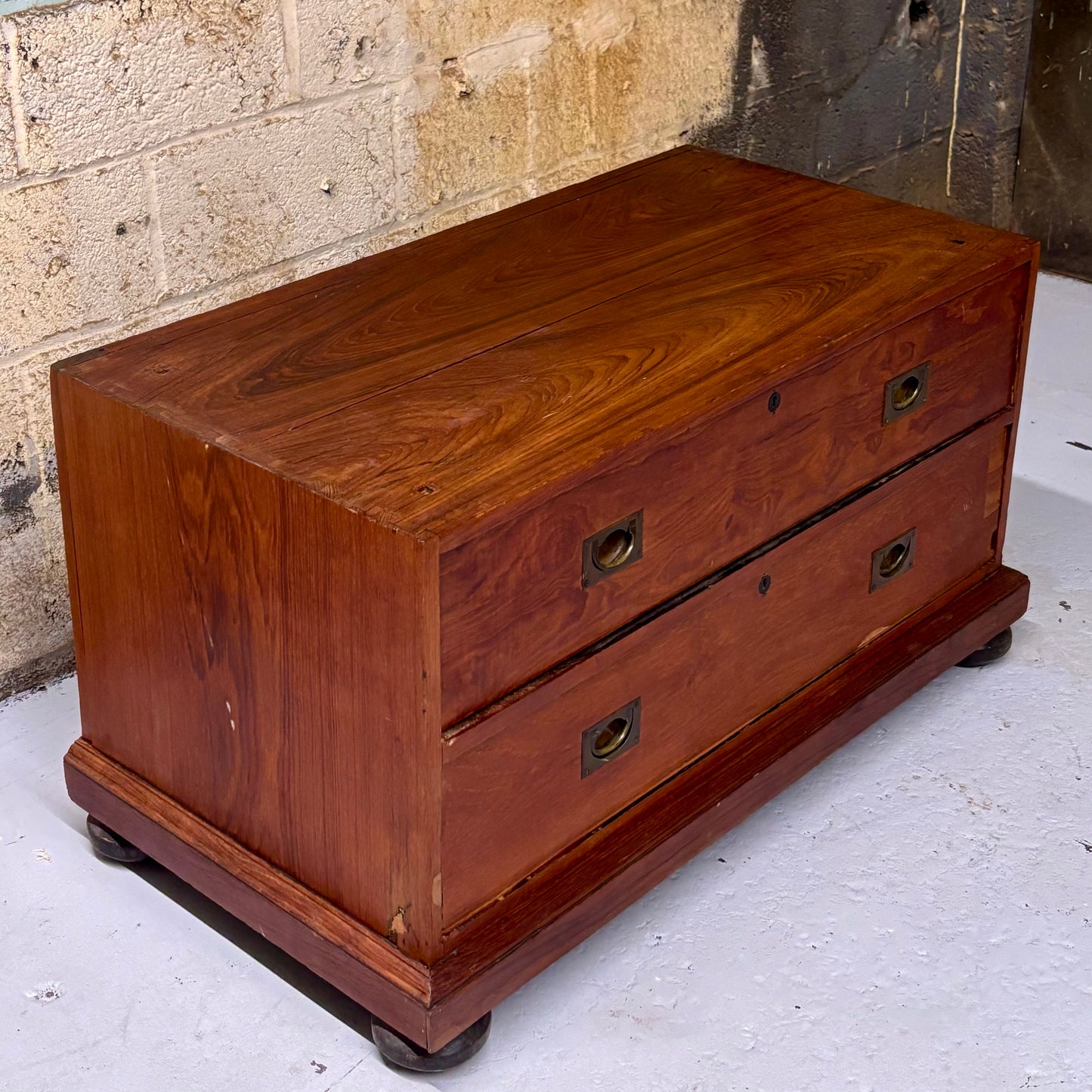 Antique 19th Century Teak & Brass Campaign Chest