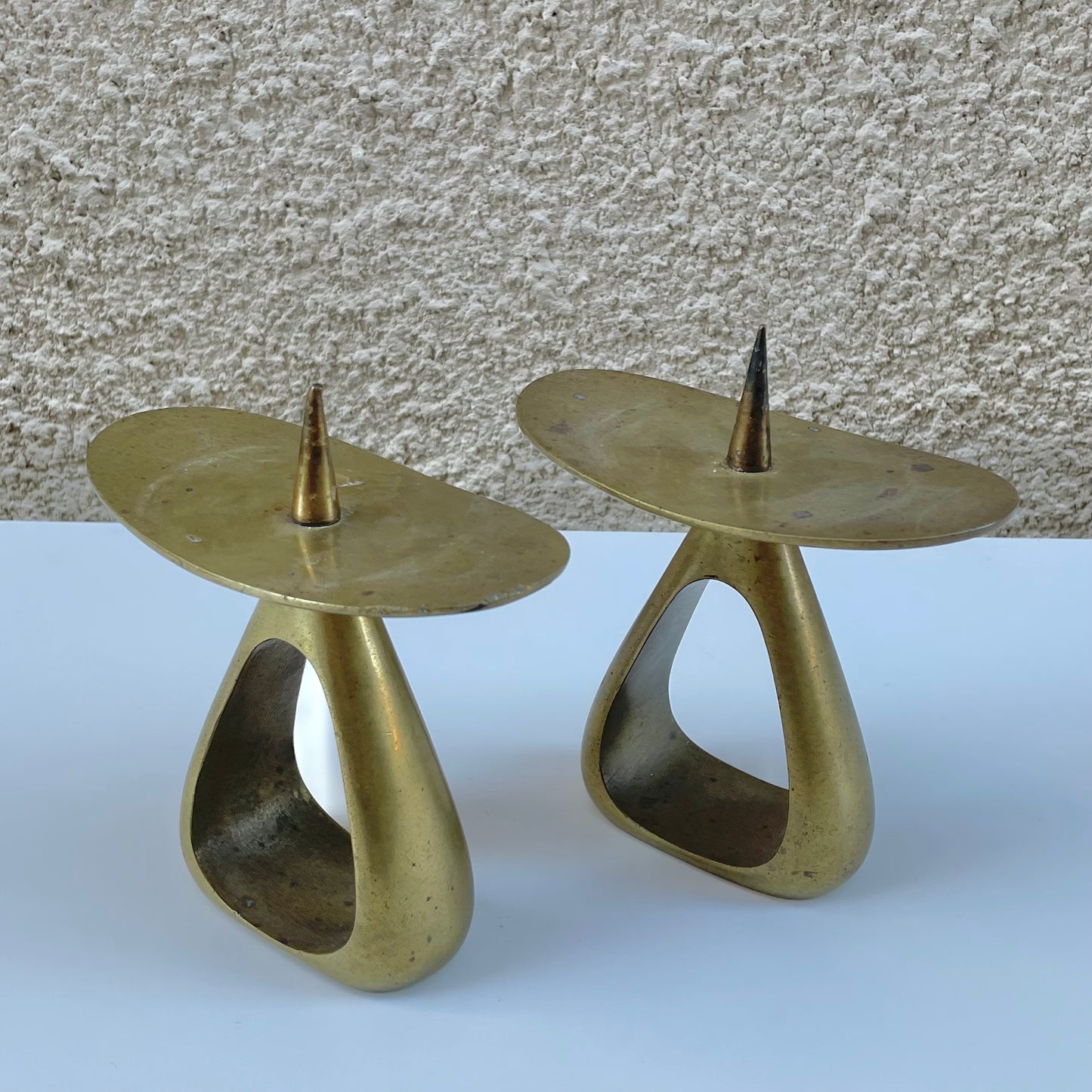 Solid Brass Candle Holder Pair Model nr. 3470 by Werkstätte Carl Auböck