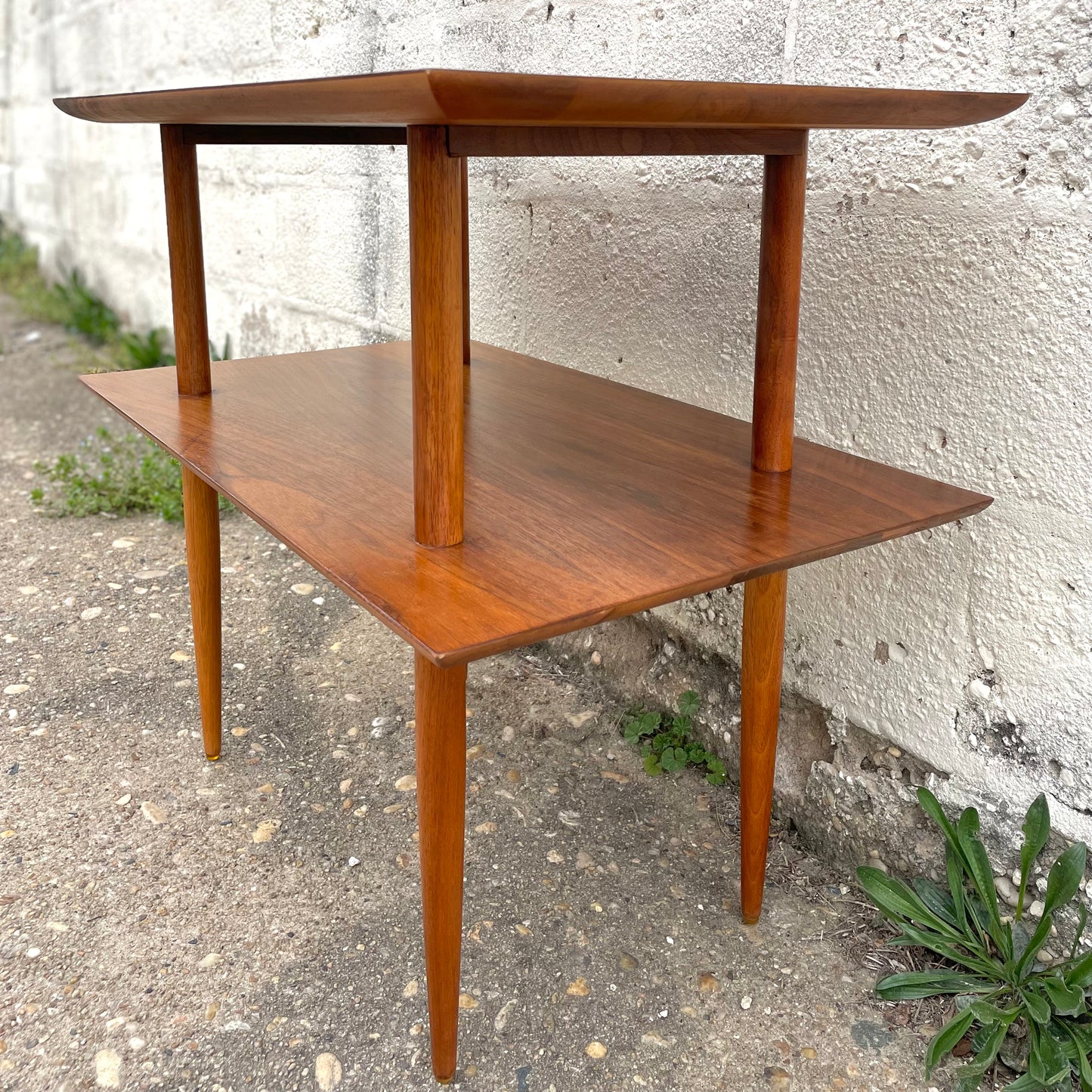 Vintage Mid-century Modern Two-tier Walnut Table