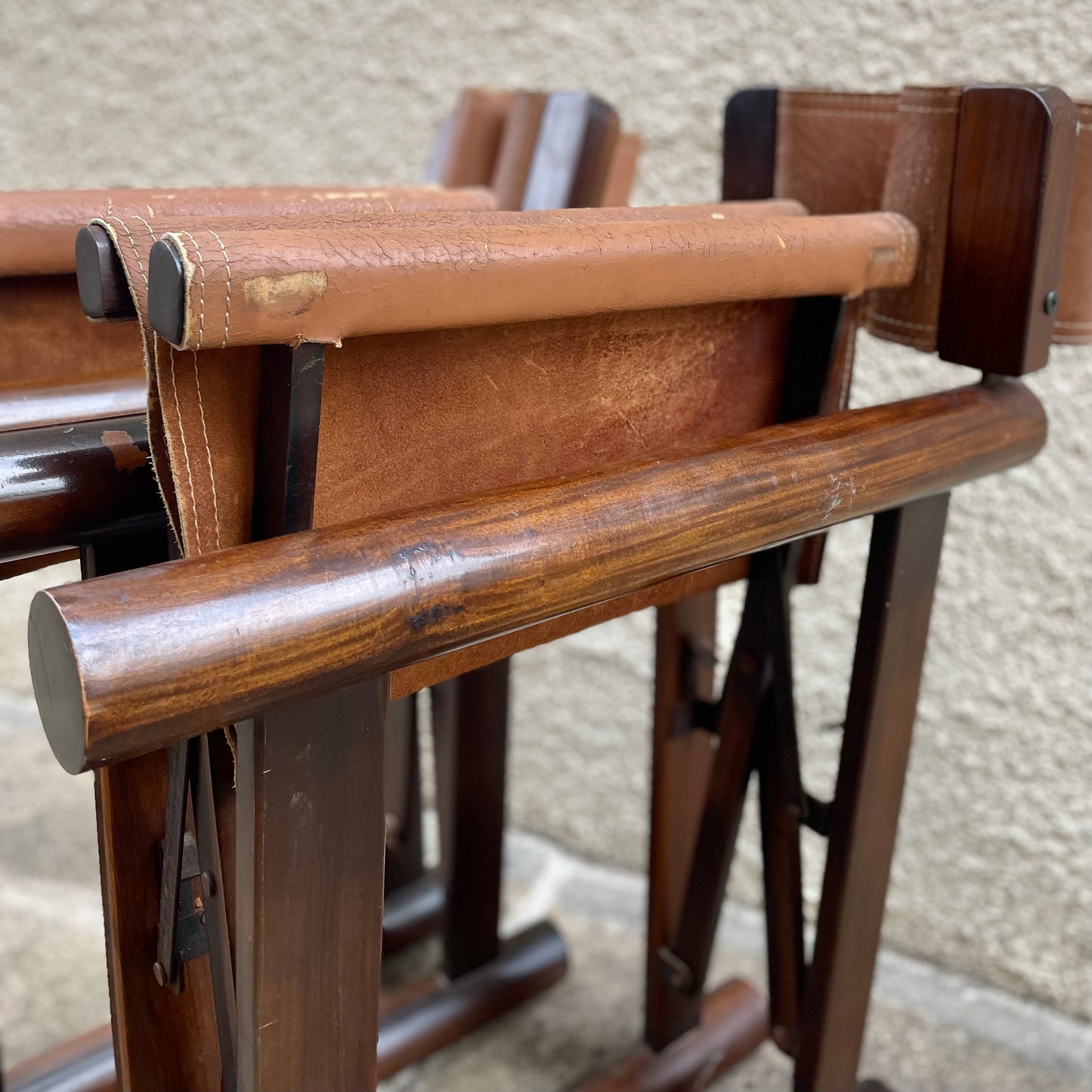 Vintage Brazilian Wood & Leather Folding Chairs by Sergio Rodrigues for OCA