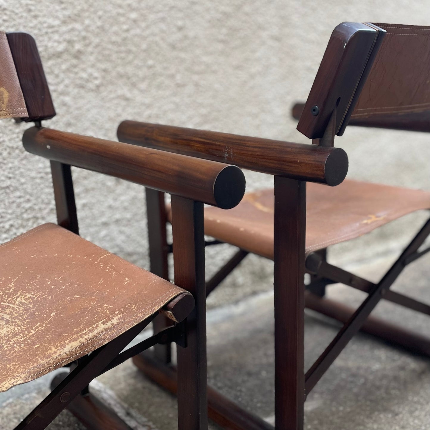 Vintage Brazilian Wood & Leather Folding Chairs by Sergio Rodrigues for OCA