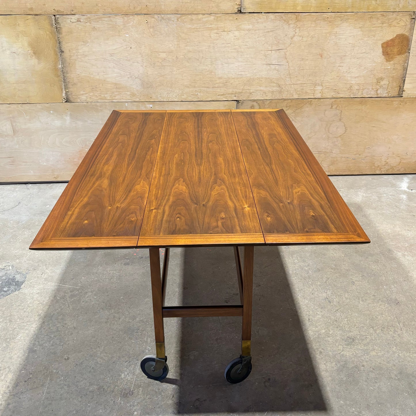 Vintage Mid-Century Modern Walnut & Brass Drop-leaf Table