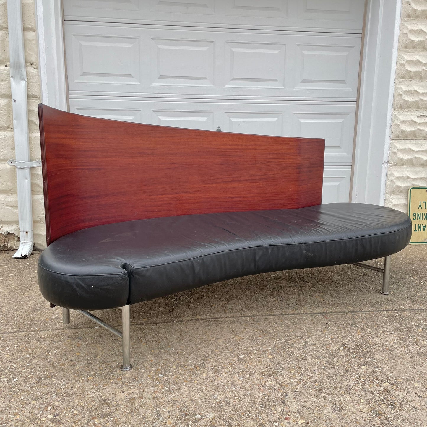 Post-Modern Style Bent Plywood & Leather Sofa