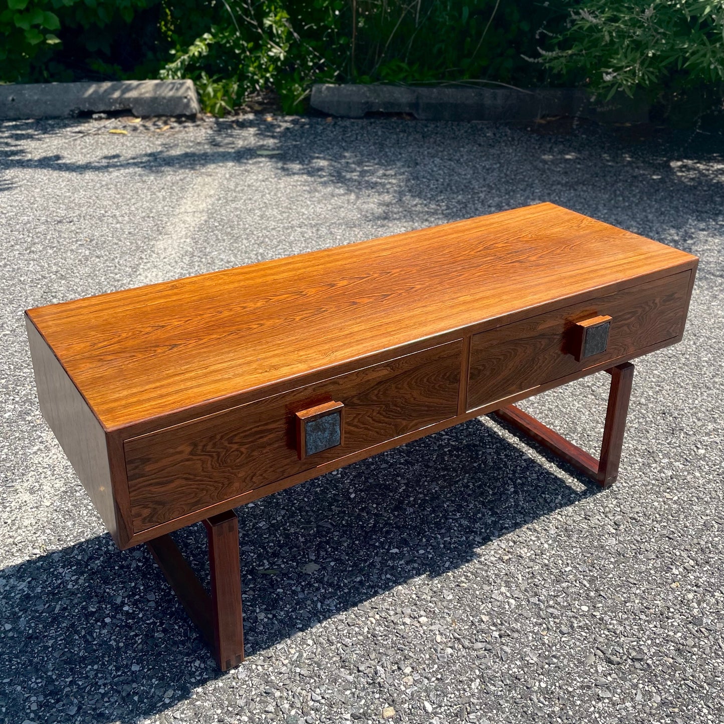 Danish Modern Style Rosewood Console Table w/ Ceramic Inlay