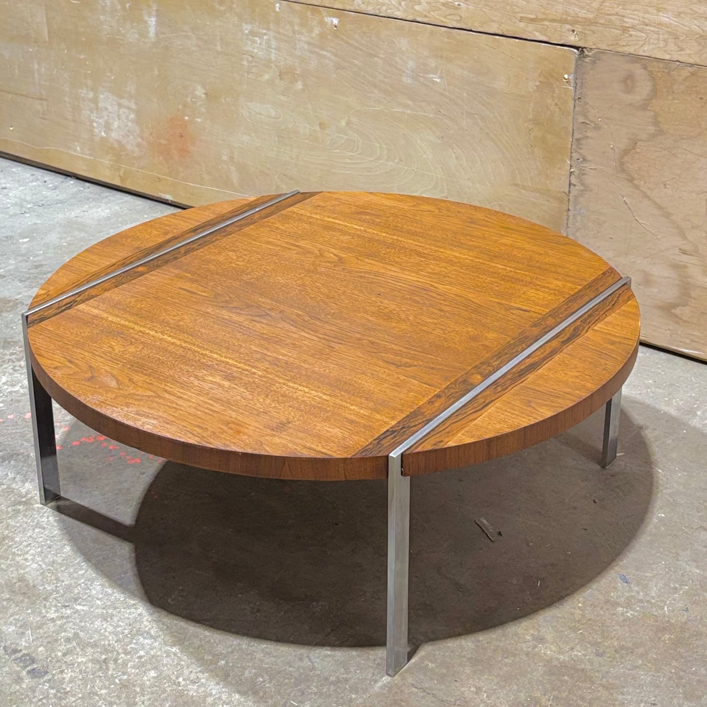 Vintage MCM Lane Walnut / Rosewood / Chrome Round Coffee Table