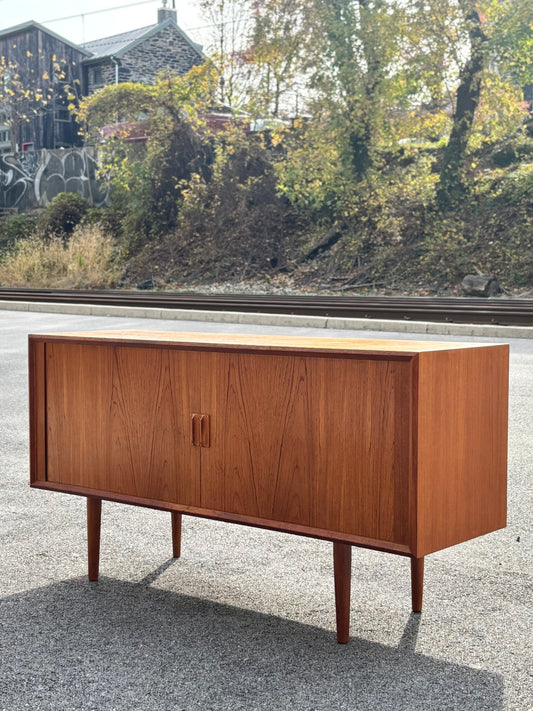 Danish Modern Teak Tambour Credenza by Svend Aage Larsen for Faarup Møbelfabrik