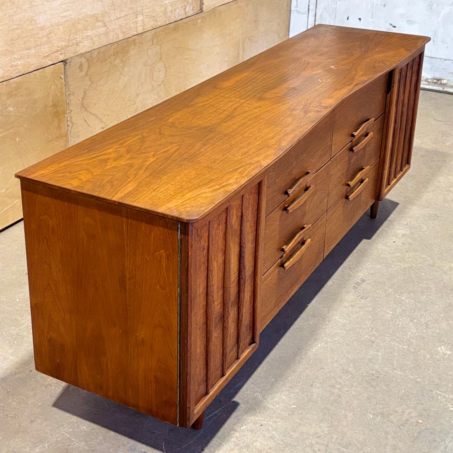 Vintage MCM Walnut & Burl Wood Dresser by United Furniture