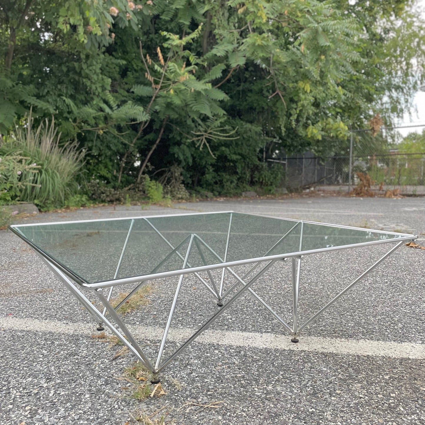 Vintage Italian Modern Chrome Steel & Glass Coffee Table