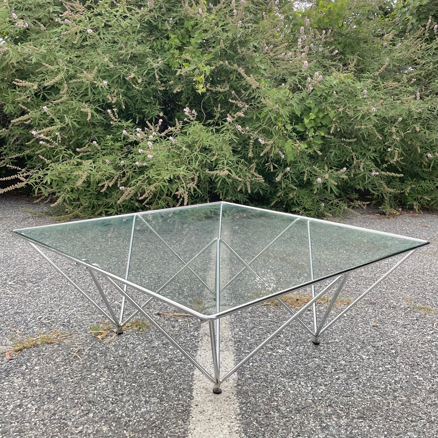 Vintage Italian Modern Chrome Steel & Glass Coffee Table