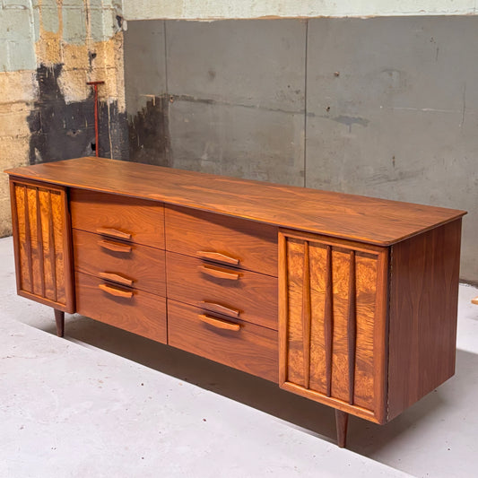 Vintage MCM Walnut & Burl Wood Dresser