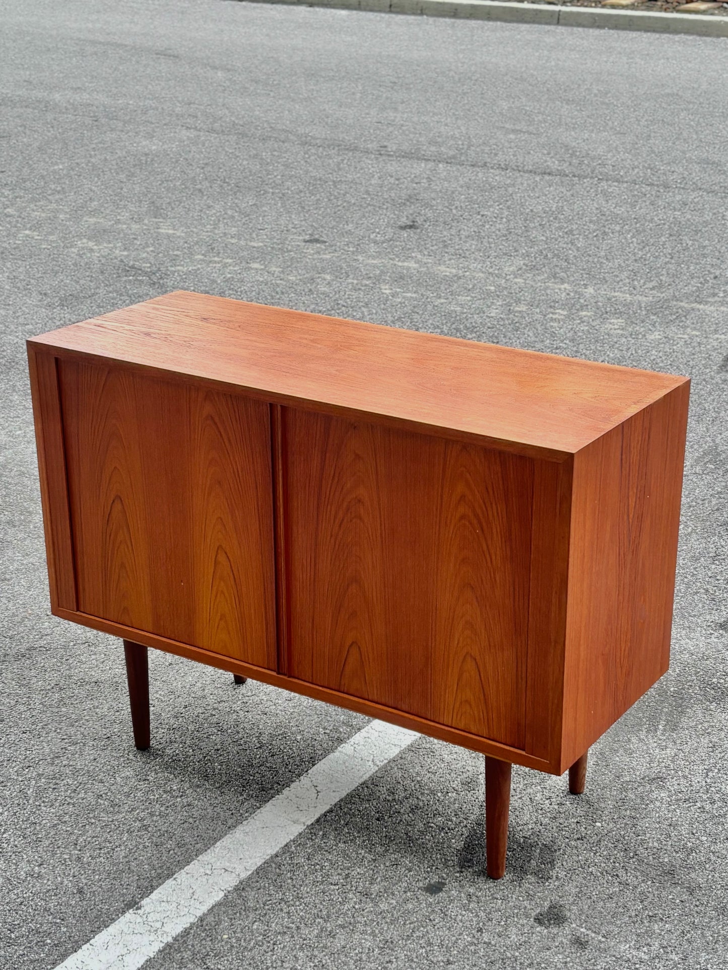 Danish Modern Teak Tambour Cabinet by Carlo Jensen for Hundevad