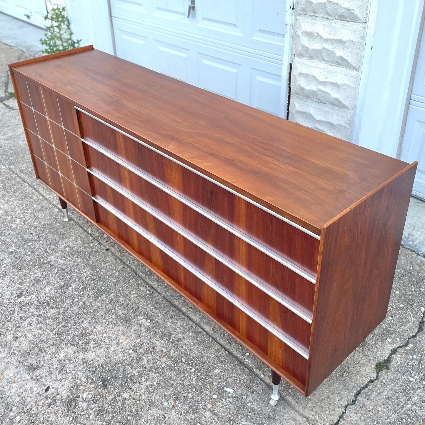 Vintage Mid-Century Two-Piece Walnut & Aluminum Cabinet