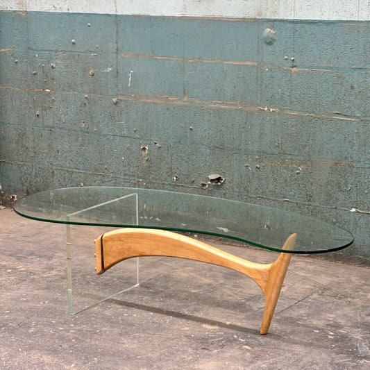 Mid Century Modern Sculpted Wood & Lucite Coffee Table