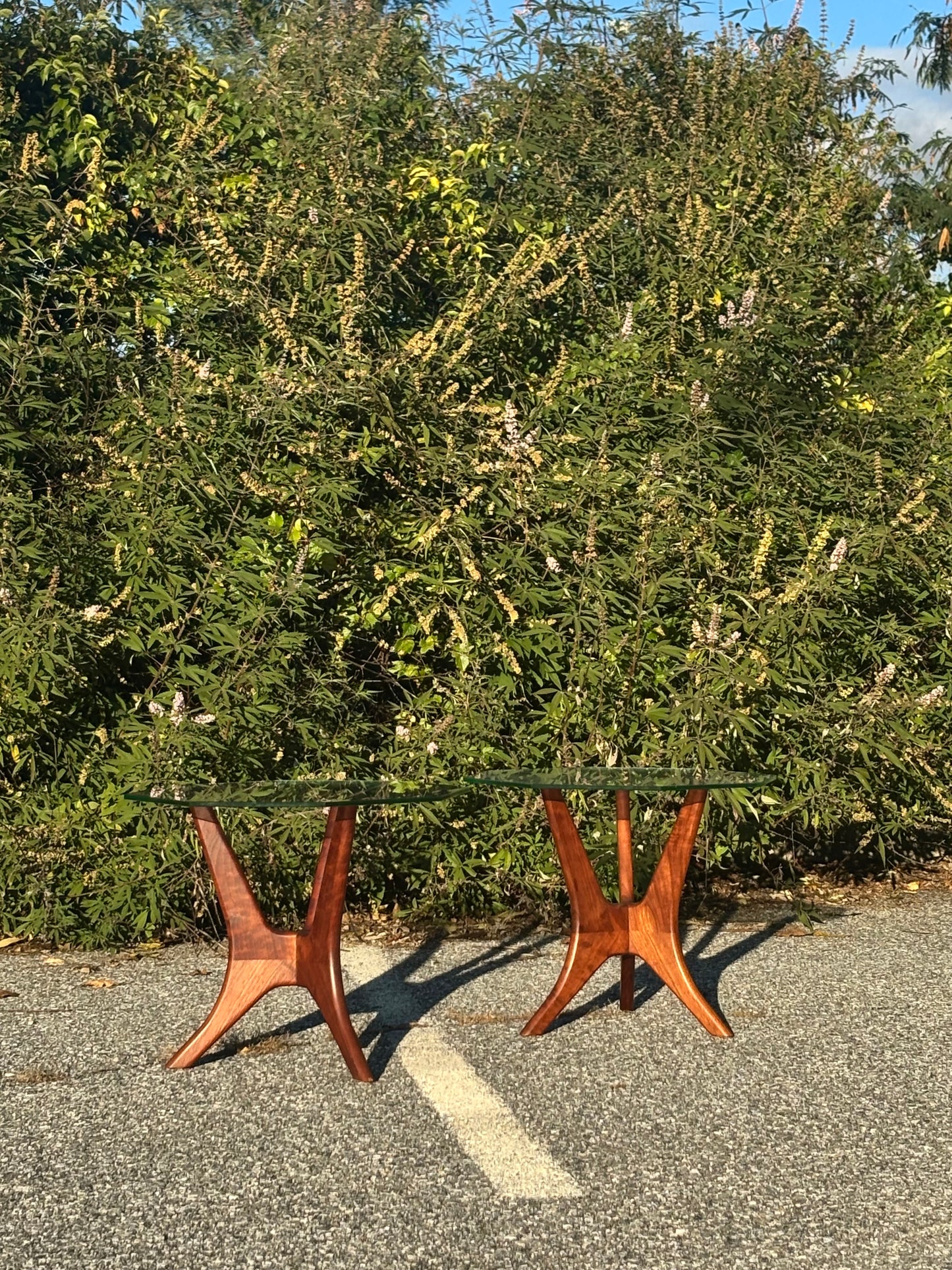Vintage MCM Sculpted Walnut & Glass Tables