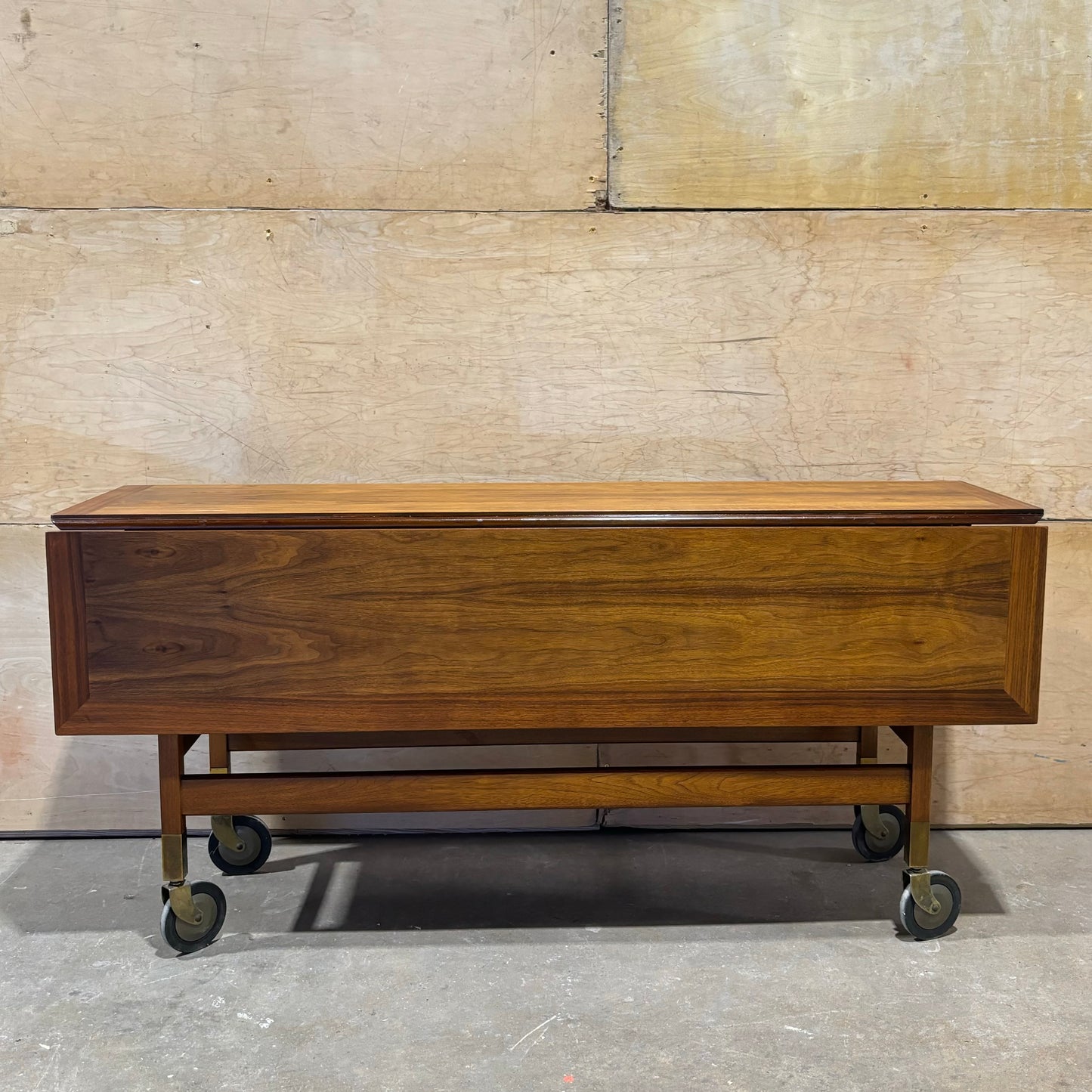 Vintage Mid-Century Modern Walnut & Brass Drop-leaf Table