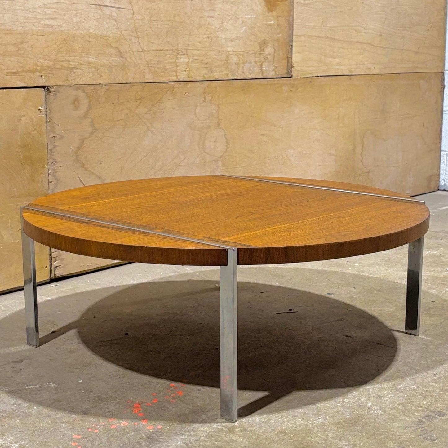 Vintage MCM Lane Walnut / Rosewood / Chrome Round Coffee Table